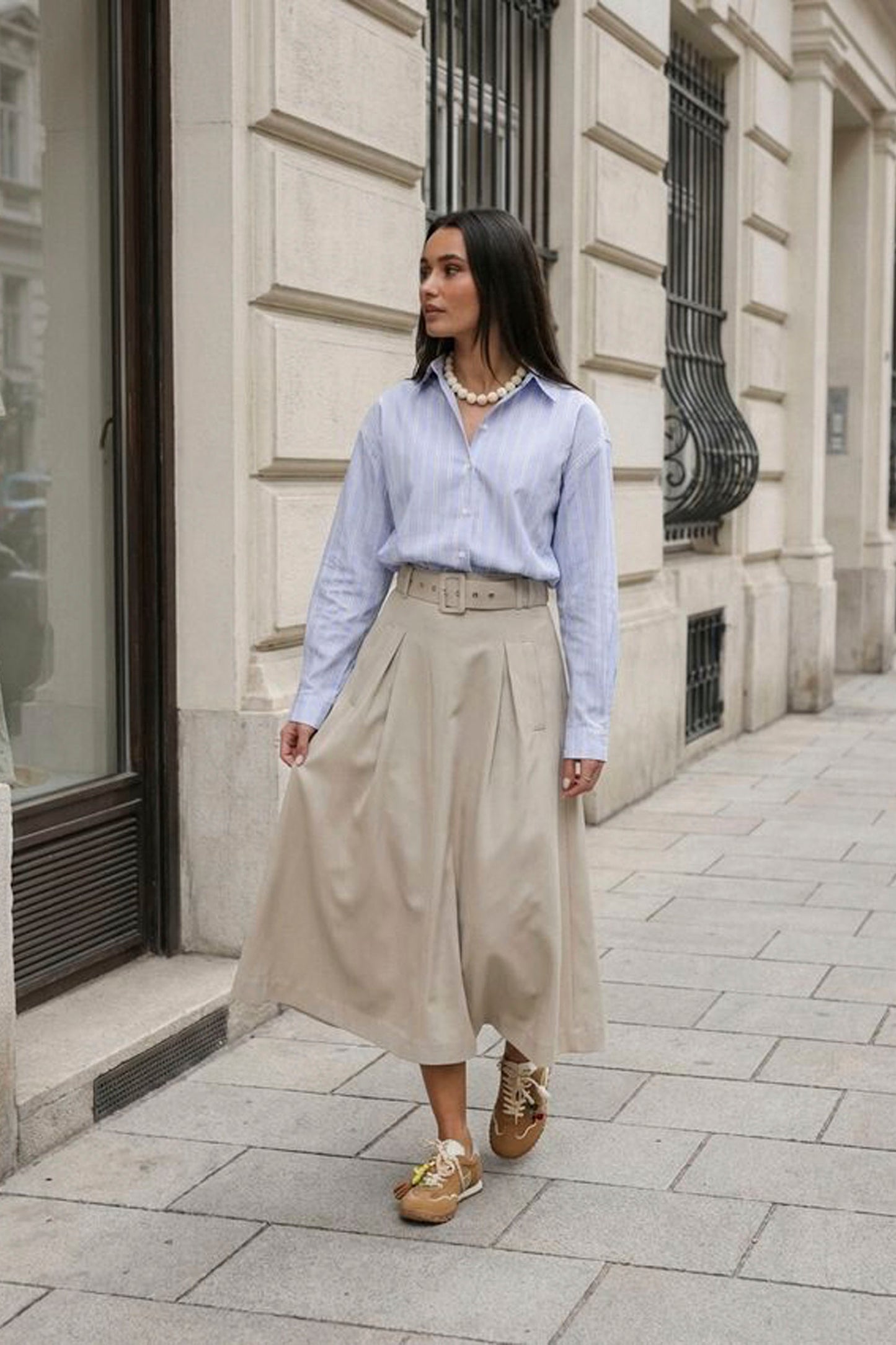 CO´COUTURE Lunacc Belt Pleat Skirt in Taupe - Women's Belted Pleated Skirt
