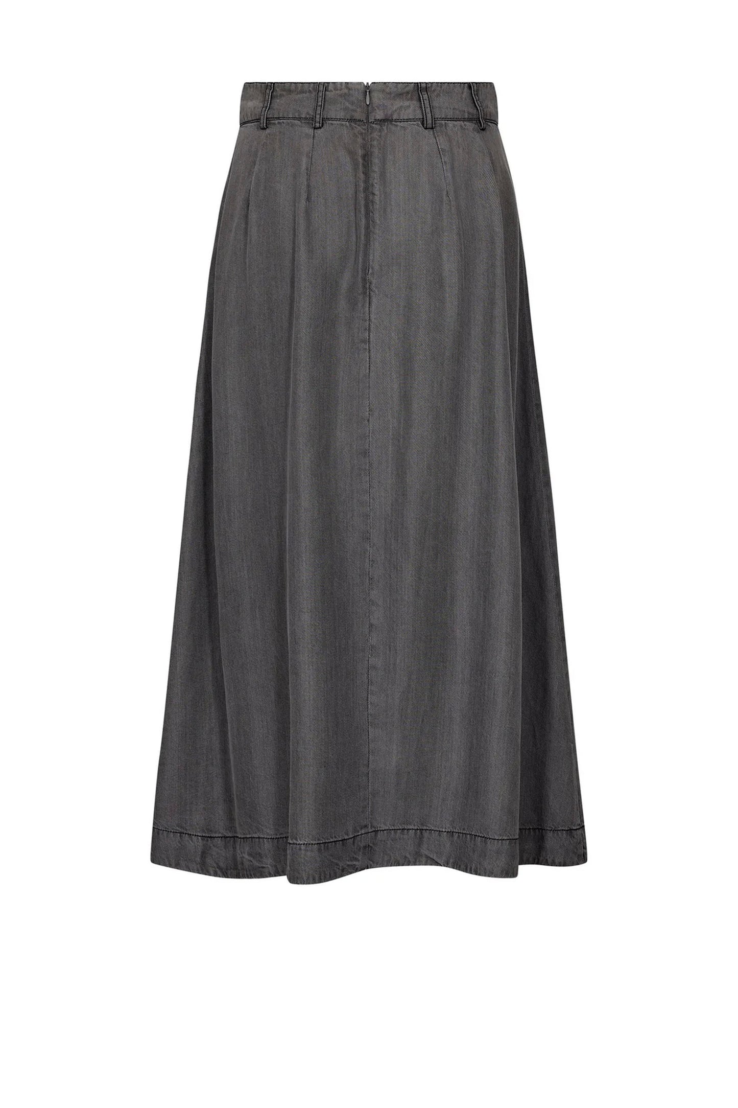 CO'COUTURE ANYACC DENIM PLEAT SKIRT - Front view featuring belt loops and classic denim silhouette in lyocell