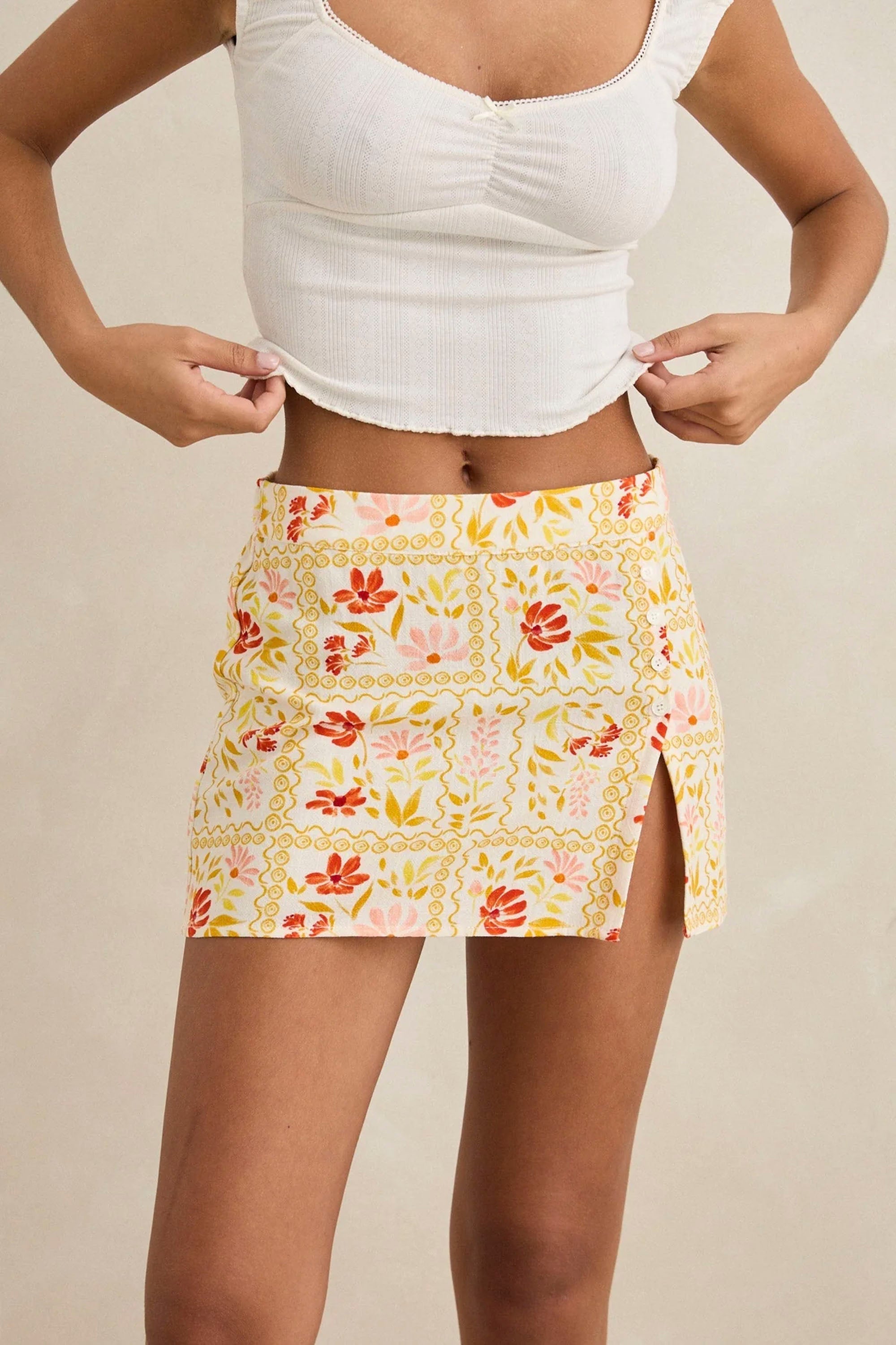 Rhythm Wildflower Mini Skirt White | Shop at PUKAS SURF SHOP