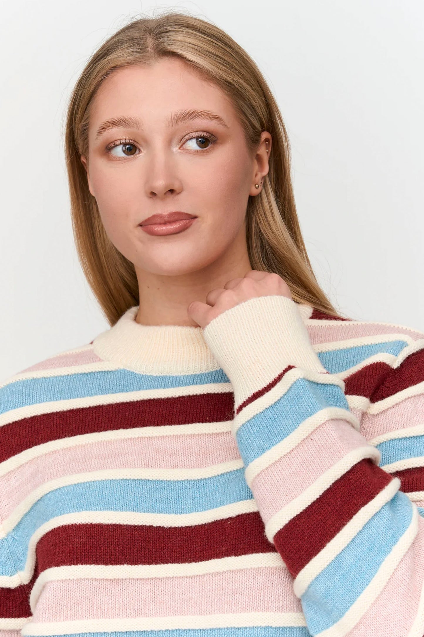 24 Colours Pukas Surf Shop dusty pink sky blue striped knit pullover relaxed texture