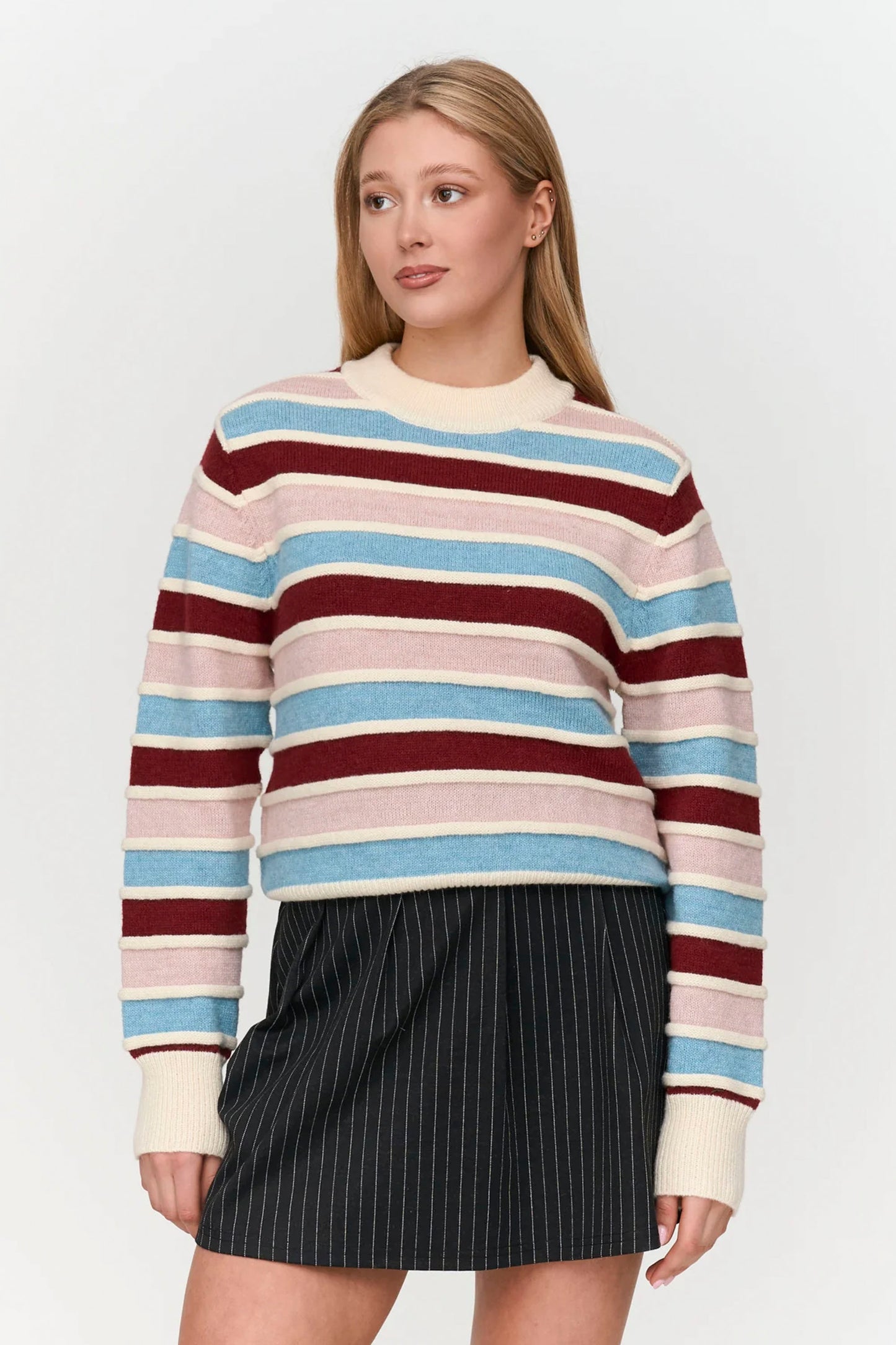 24 Colours Pukas Surf Shop dusty pink sky blue striped knit pullover relaxed texture