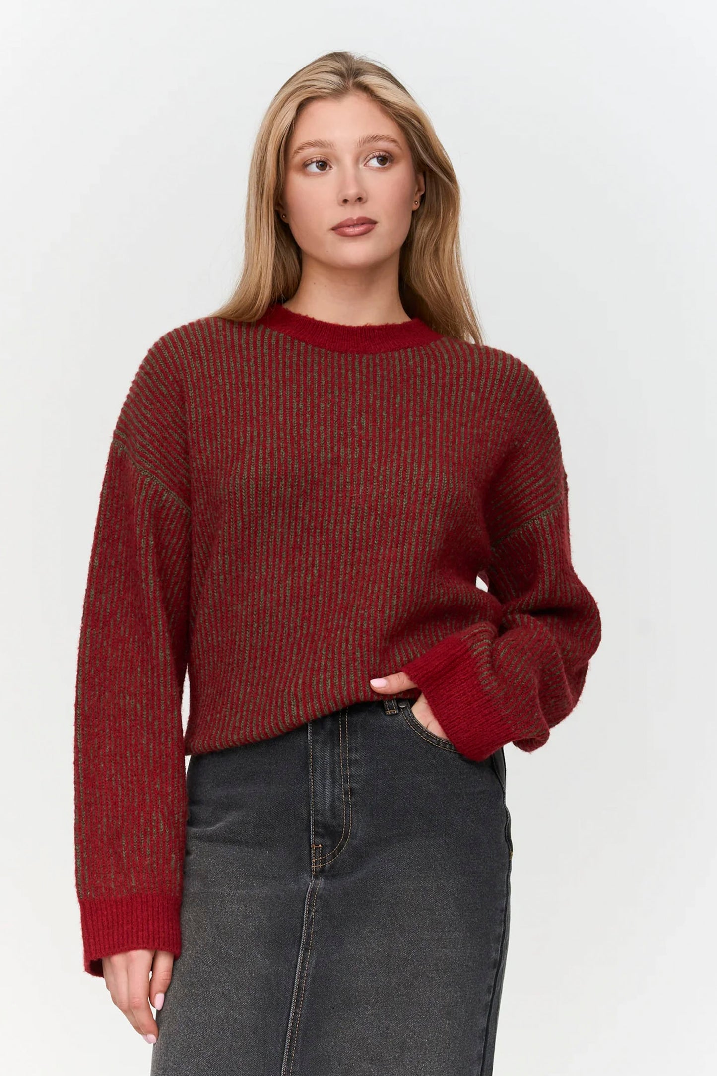 24 Colours Pukas Surf Shop striped knit sweater soft drape relaxed fit