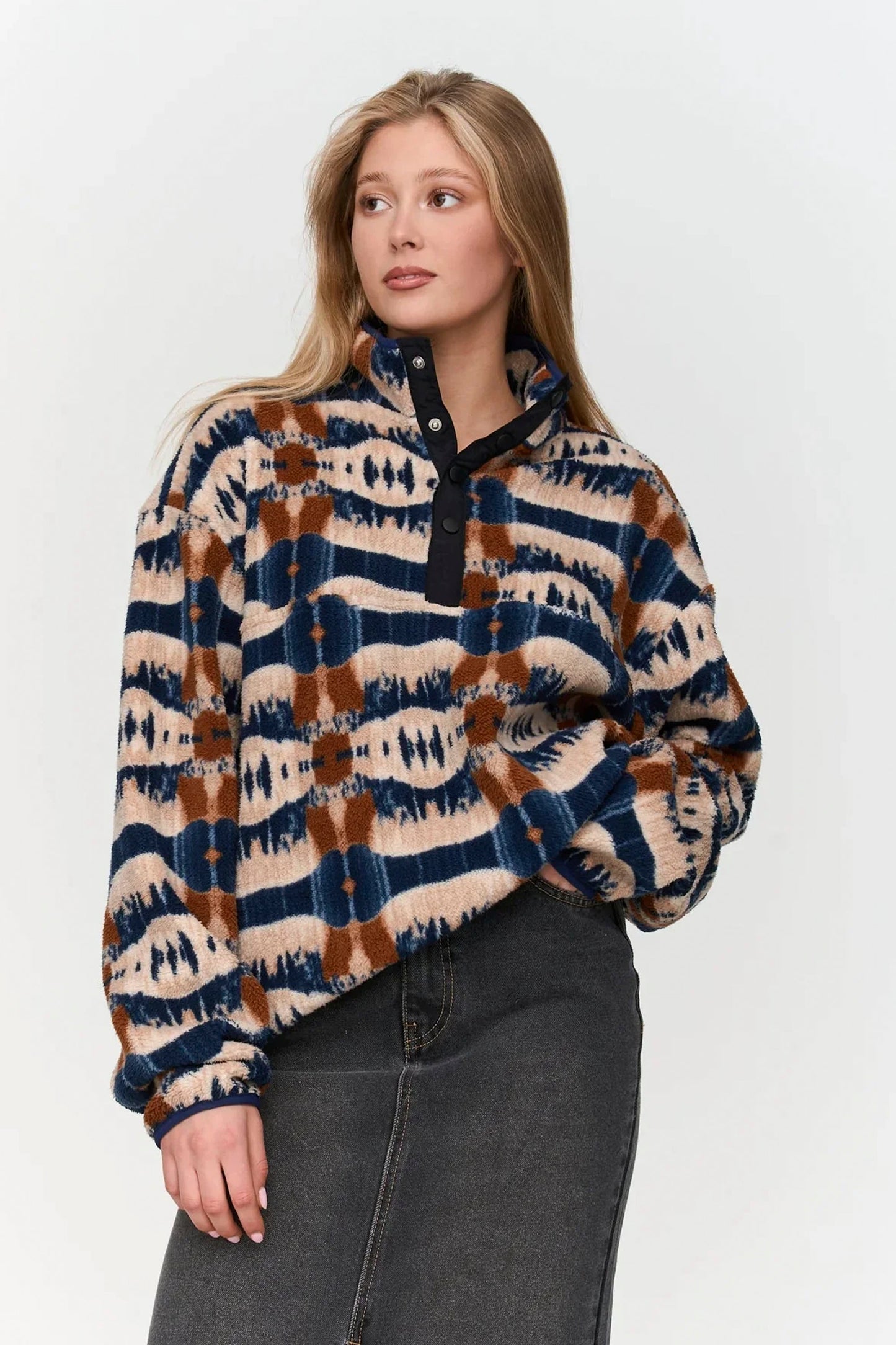 24 Colours Pukas Surf Shop polar fleece half-zip jacket light tone relaxed fit