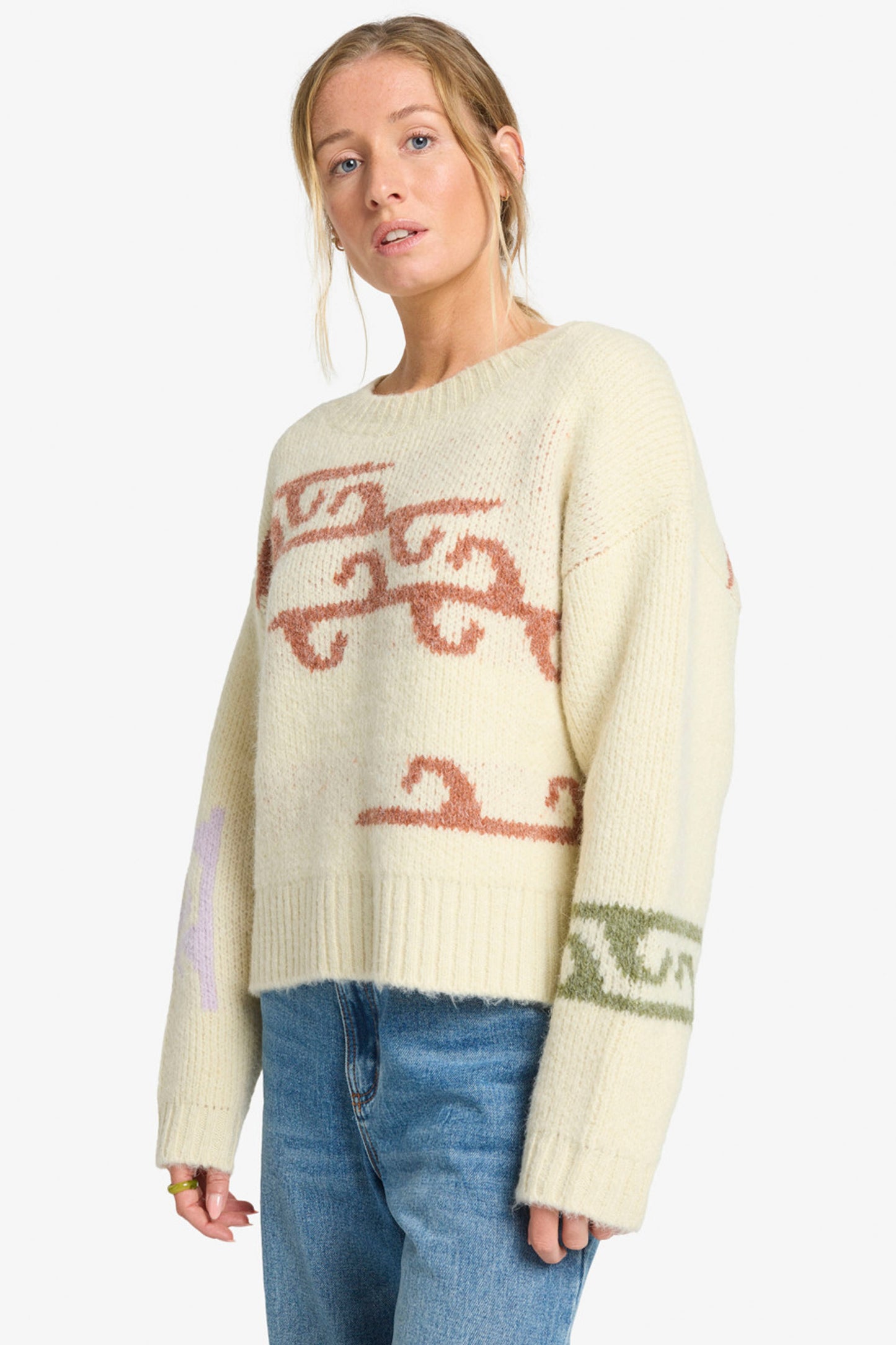 Pukas Surf Shop Billabong No Aloha knit sweater cream abstract design relaxed fit