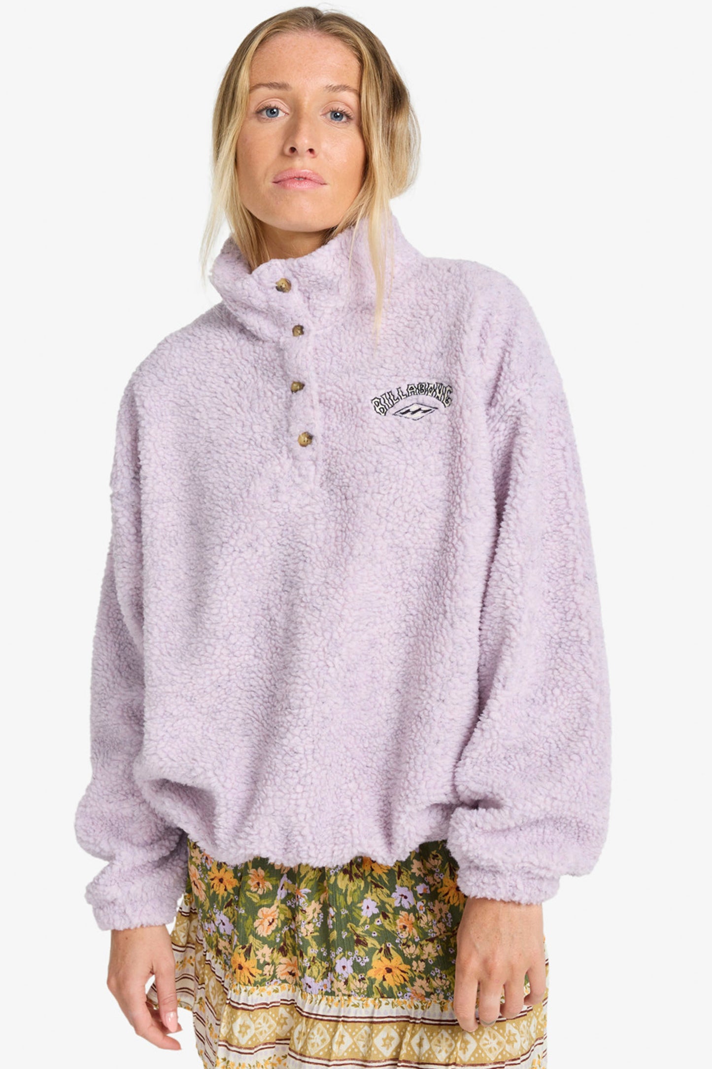 Pukas Surf Shop Billabong Run The Road fleece pullover violet ice collar buttons texture