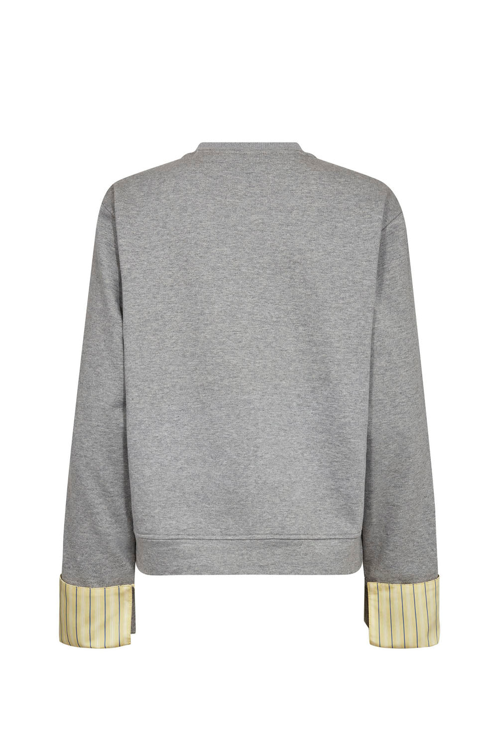 Gray sweatshirt with yellow cuffs and hem on a white background