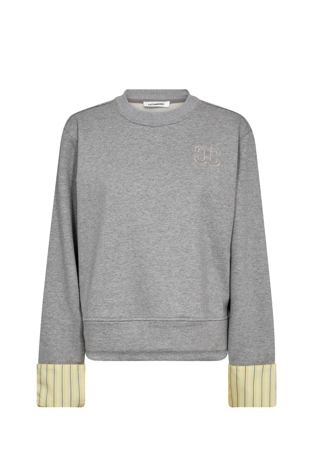 Gray sweatshirt with yellow cuffs on a white background