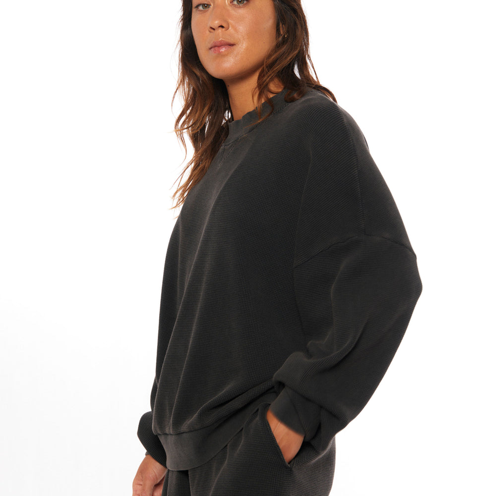 Pukas Surf Shop Woman Sweat Pukas Clothing Waffle Crewneck Black