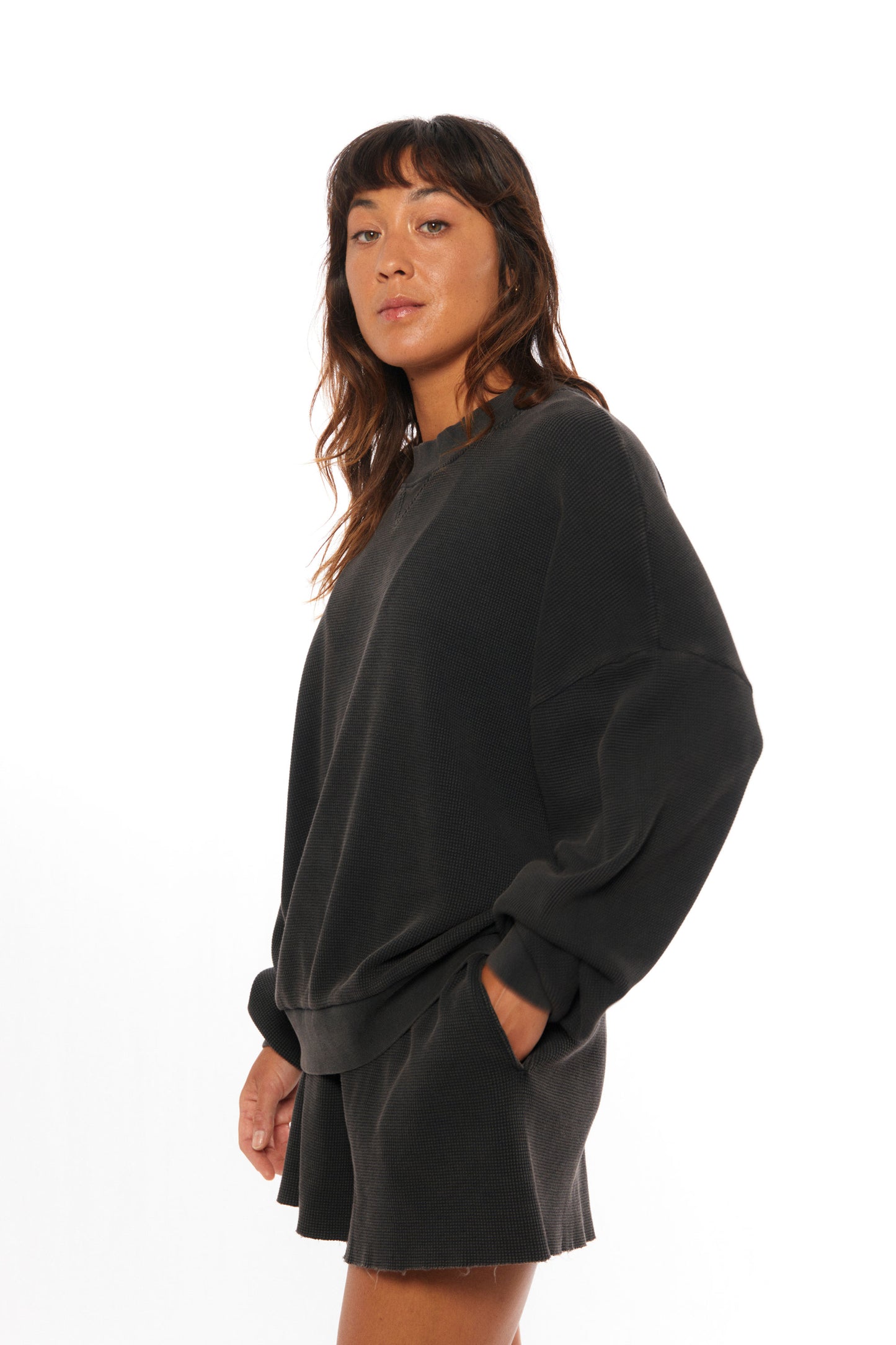 Pukas Surf Shop Woman Sweat Pukas Clothing Waffle Crewneck Black