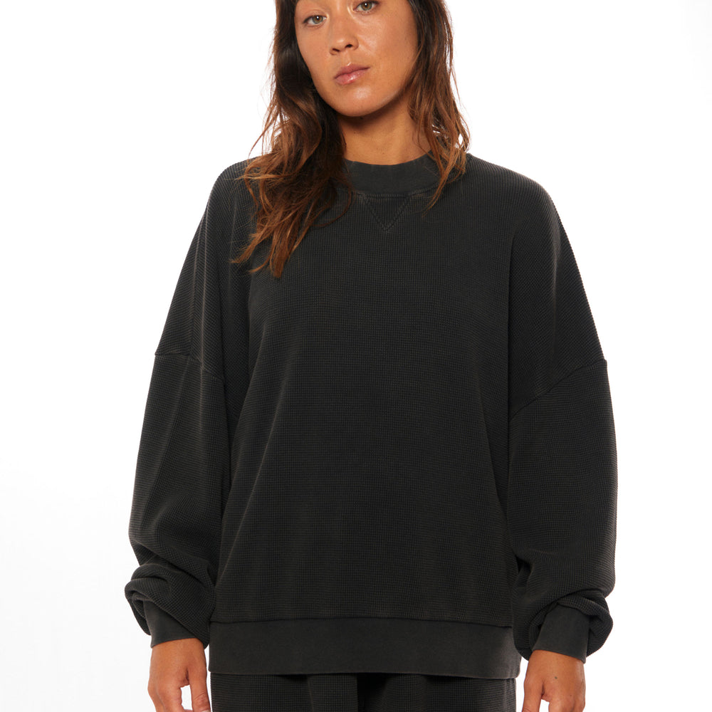 Pukas Surf Shop Woman Sweat Pukas Clothing Waffle Crewneck Black