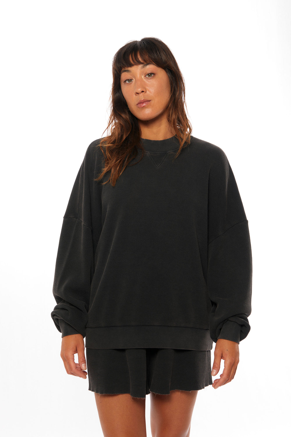 Pukas Surf Shop Woman Sweat Pukas Clothing Waffle Crewneck Black