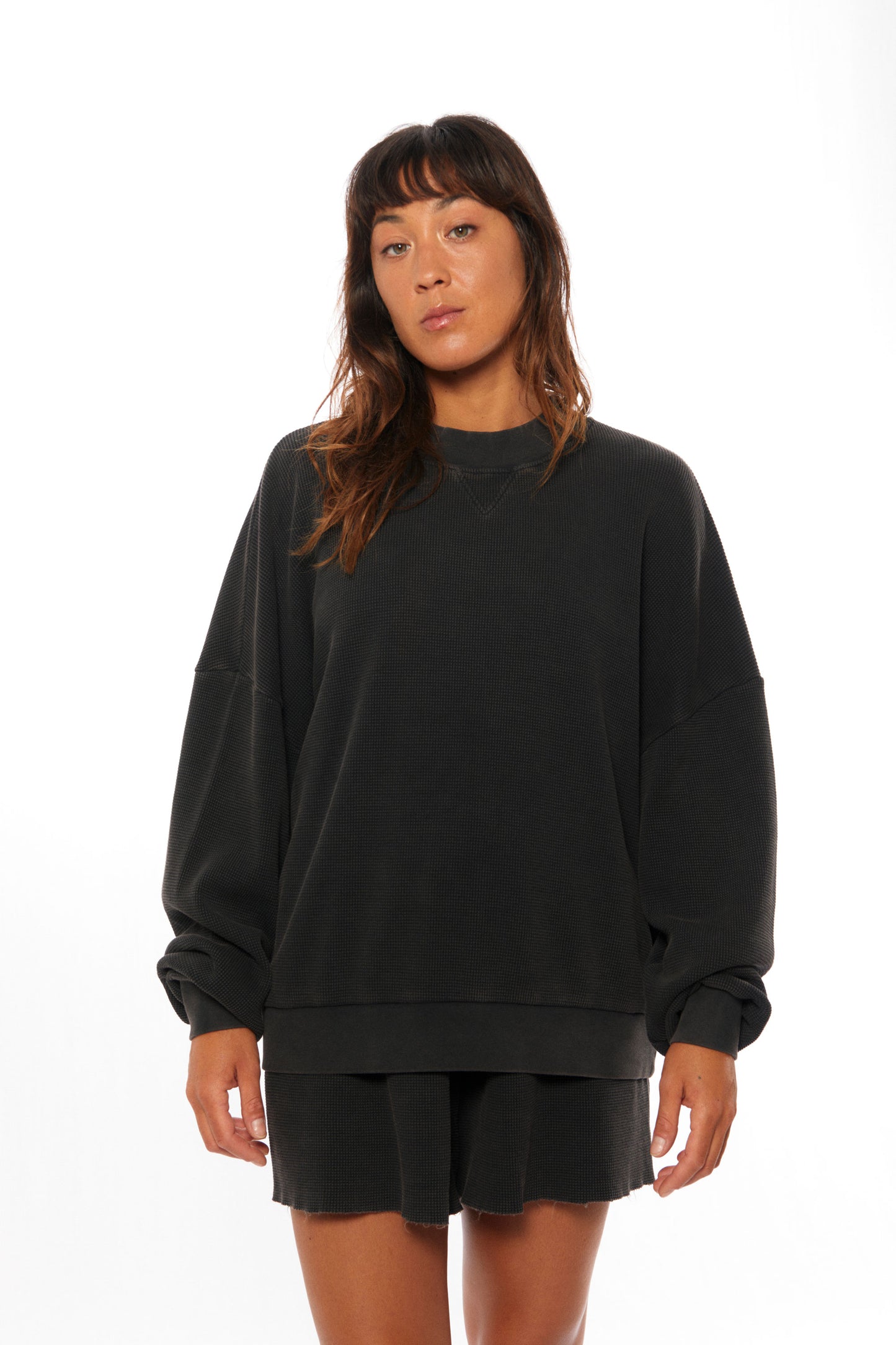 Pukas Surf Shop Woman Sweat Pukas Clothing Waffle Crewneck Black