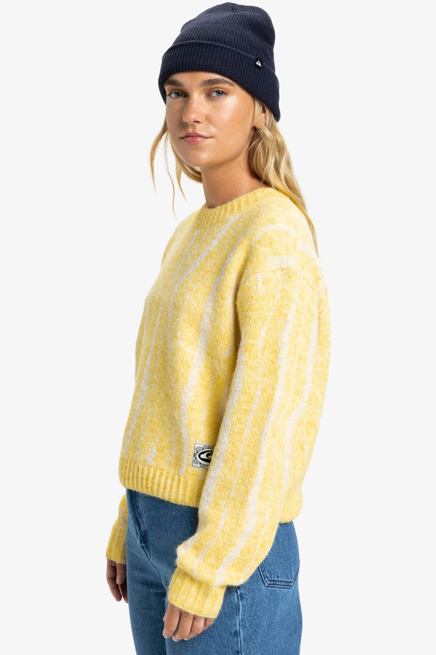 Pukas Surf Shop Quiksilver Selwyn women’s cropped boxy knit jumper rattan sand pattern