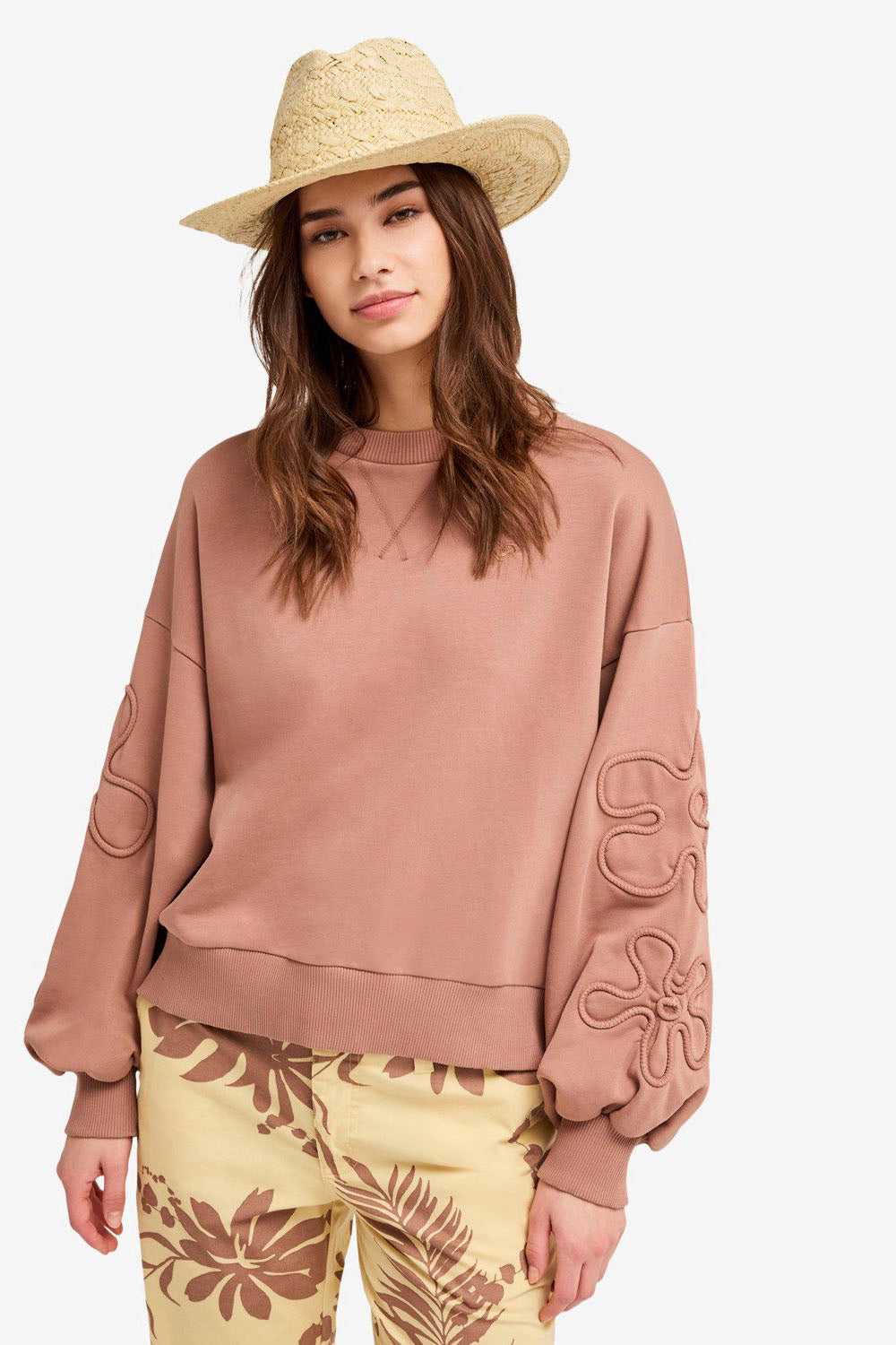 Roxy Flower Song Crew oversized sweatshirt in vintage wash, women's surf lifestyle style