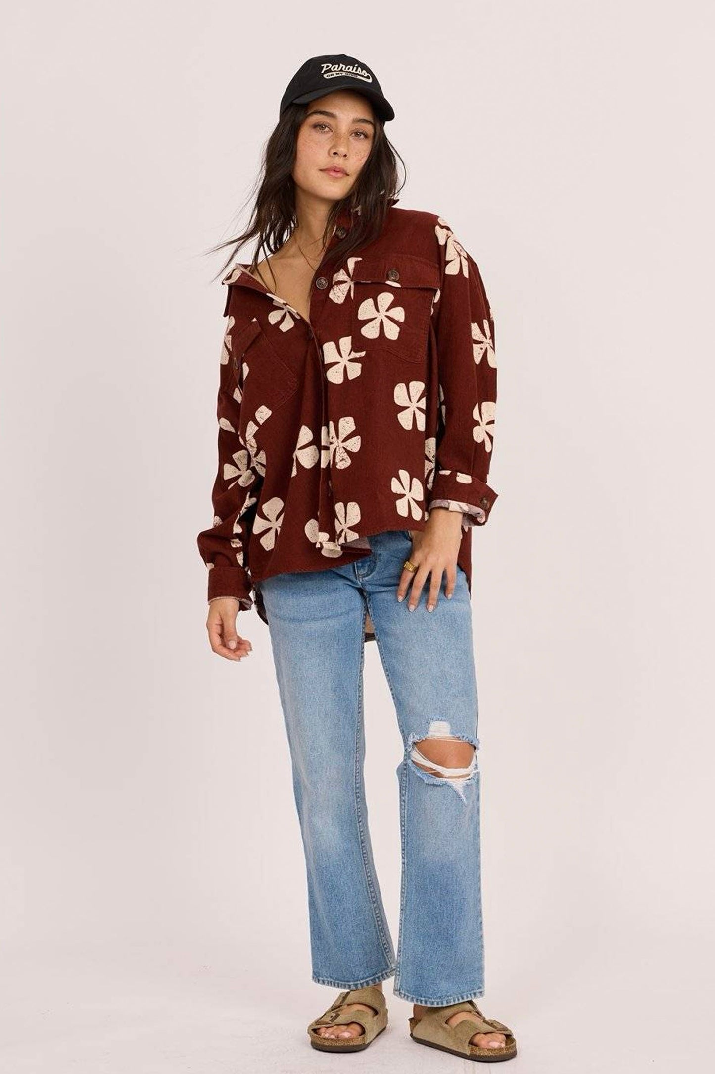 Sisstrevolution Pukas Surf Shop Lush Palms Woven plain mahogany shirt relaxed fit