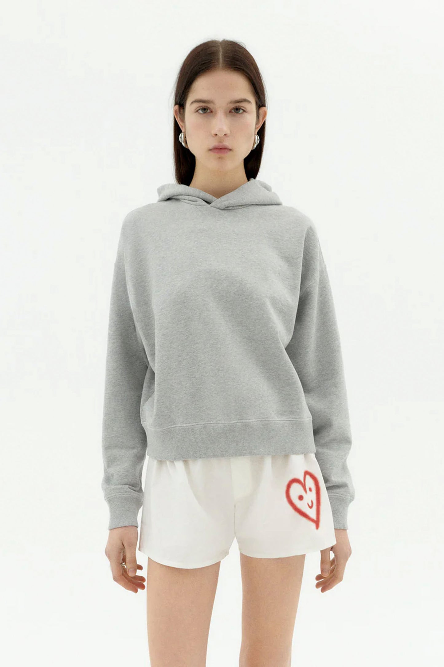 THINKING MU Valeria Retro Sol Sweatshirt in grey - front view hooded organic cotton sweatshirt