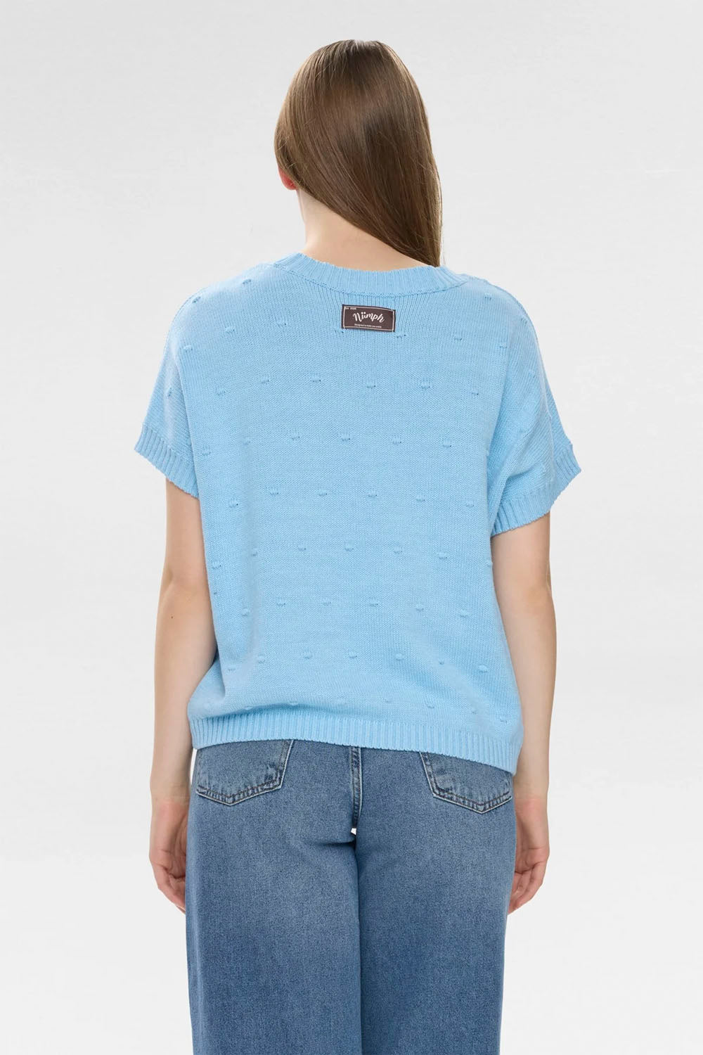 NÜMPH Nulisana Pullover in Airy Blue – women's relaxed fit light blue knit pullover, available at Pukas Surf Shop