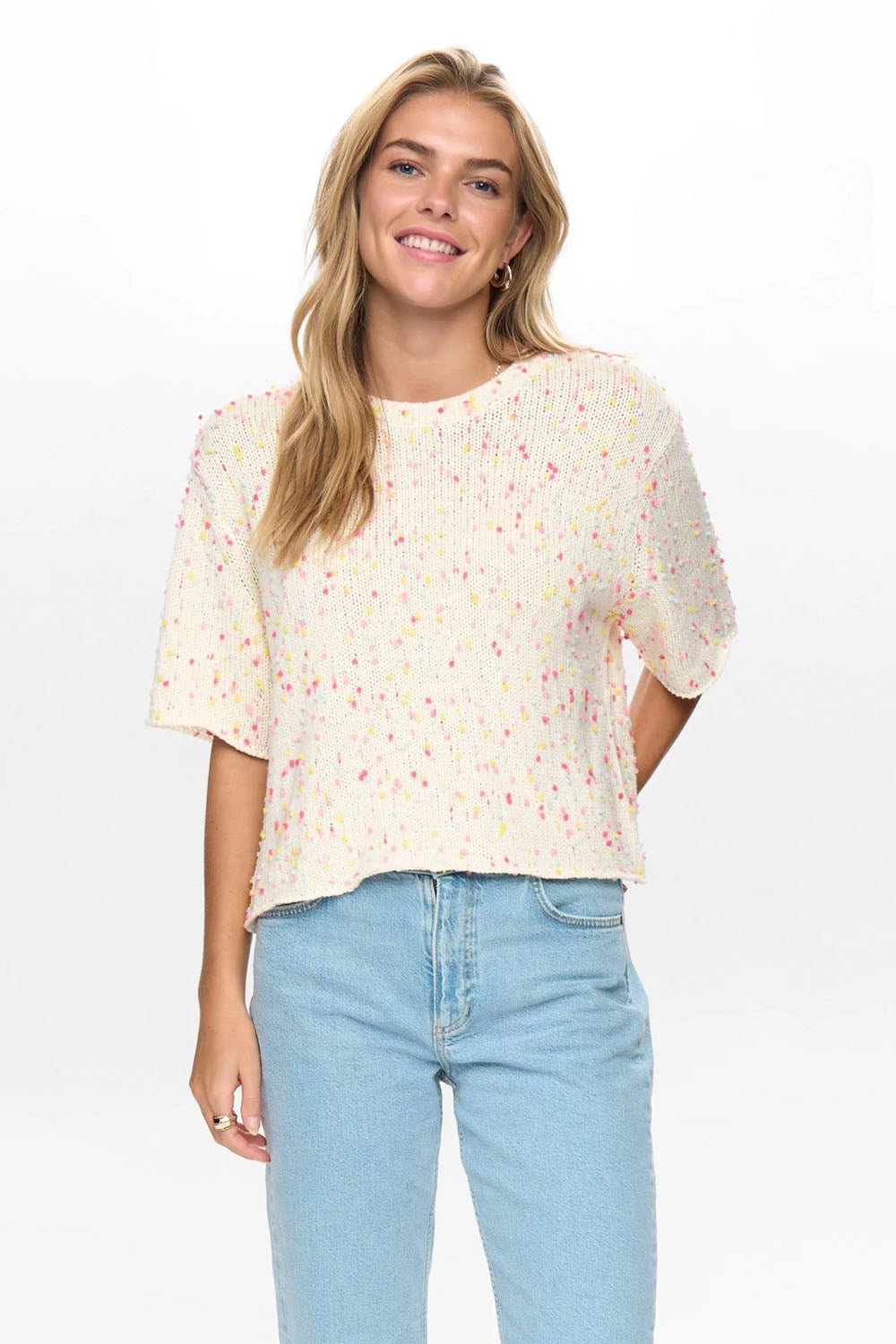 NÜMPH Nunepsa Pullover in Pristine – women's soft white sweater, available at Pukas Surf Shop

