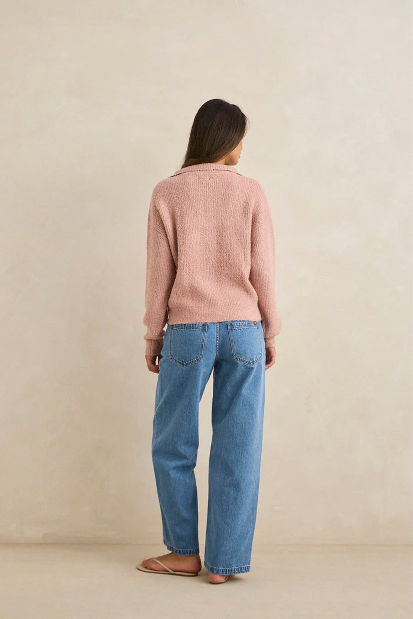 Rhythm Quinn Zip Knit in Pink - Women's cropped quarter-zip sweater