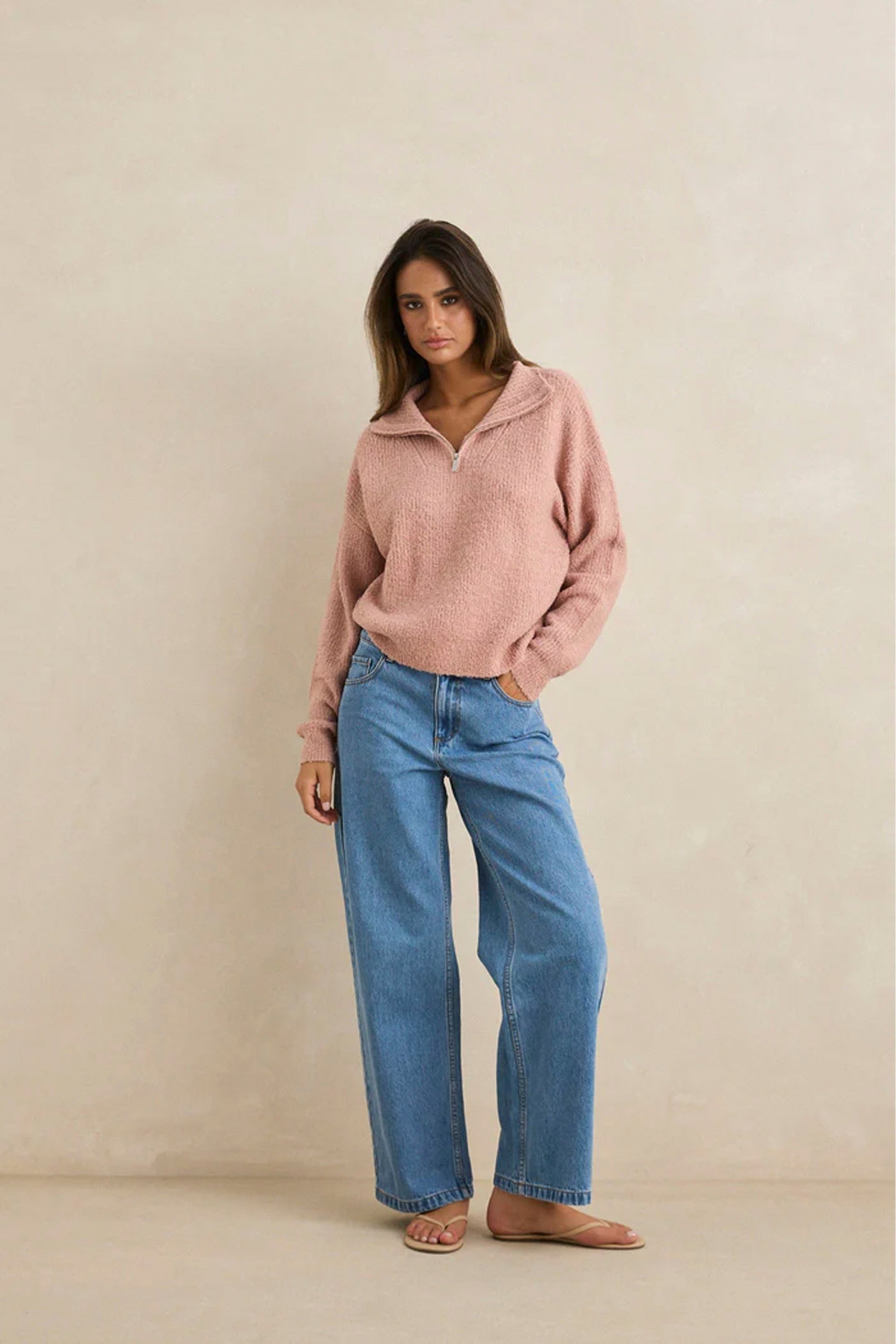 Rhythm Quinn Zip Knit Pink | Shop at PUKAS SURF SHOP