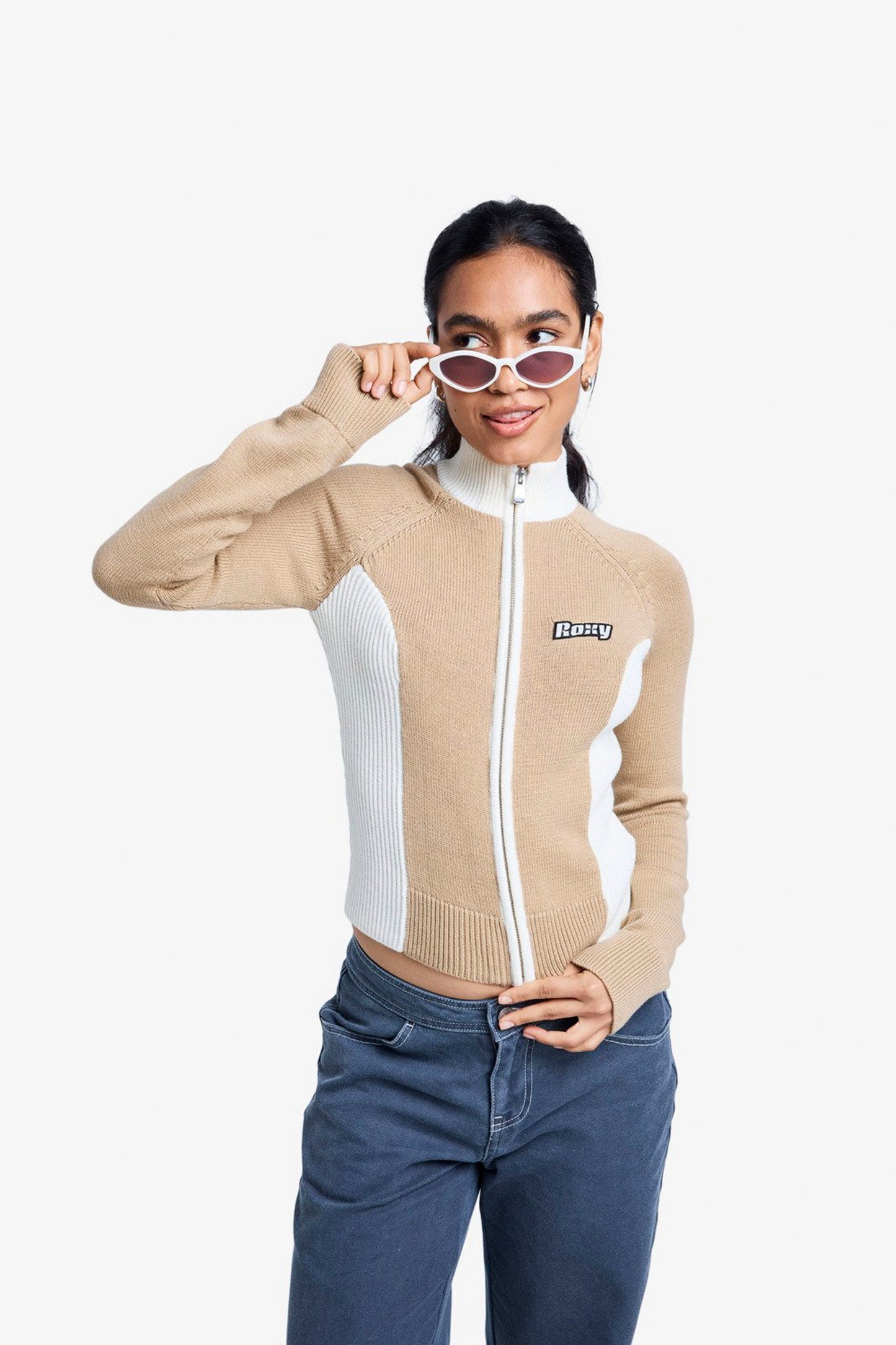 Pukas Surf Shop Roxy Chloë Kim Blocked Mock Neck in Travertine