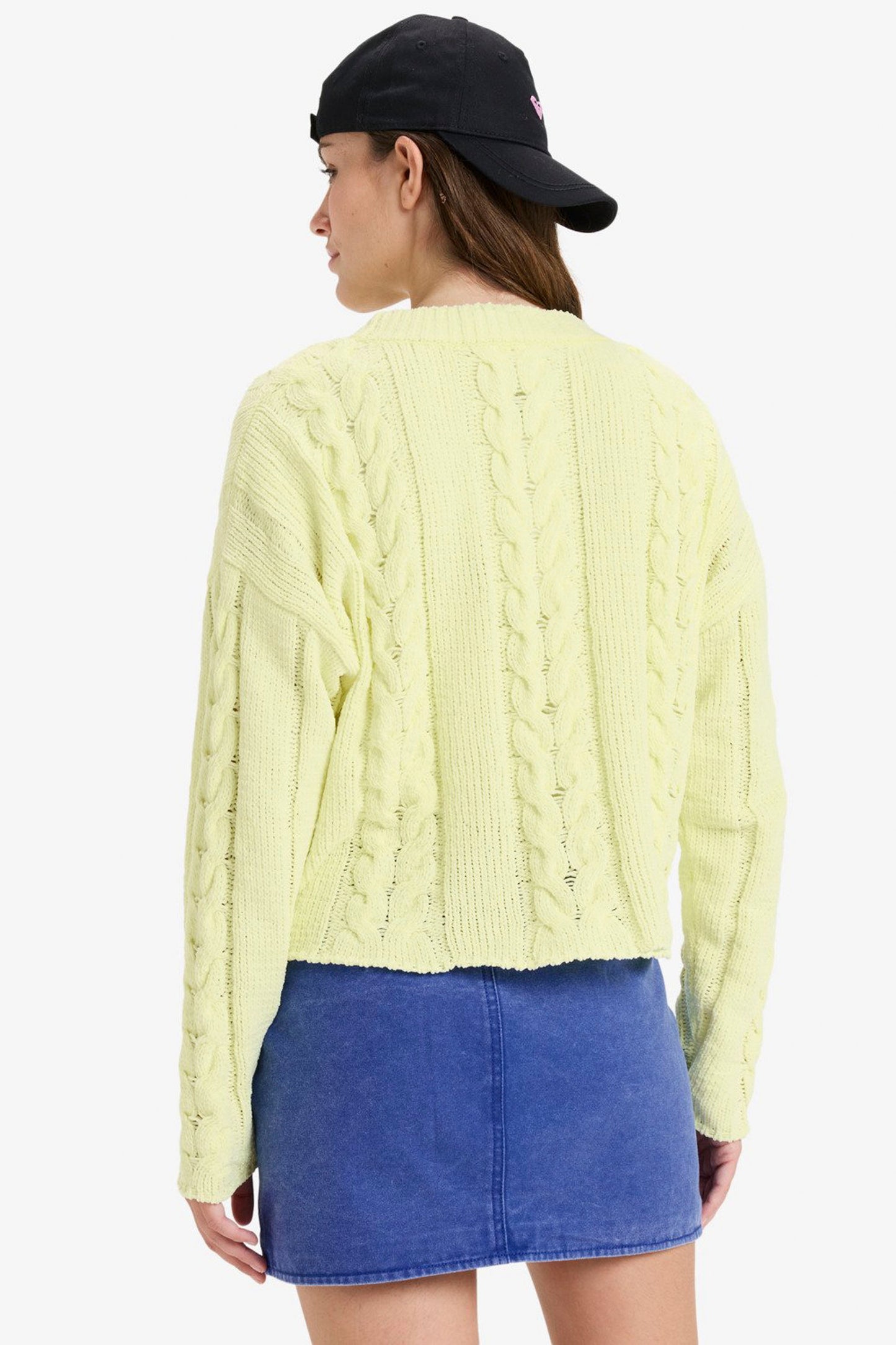 Pukas Surf Shop Roxy Chloë Kim Cropped Cable Knit Sweater in Yellow Pear