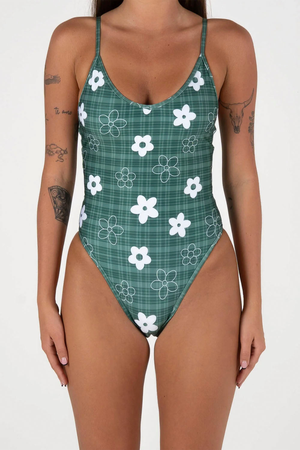 Inner Relm Poolside One Piece Gingham Green | Shop at PUKAS SURF SHOP