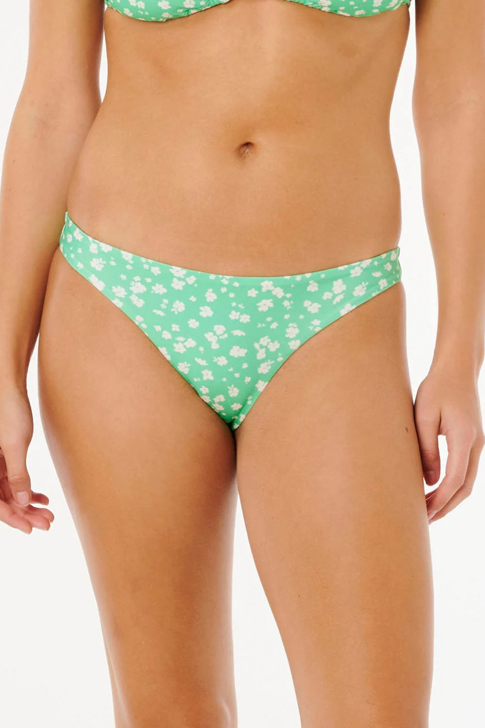Green floral bikini bottom on a white background