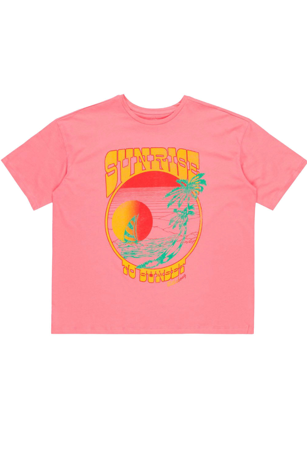 Pink t-shirt with a graphic design on a white background