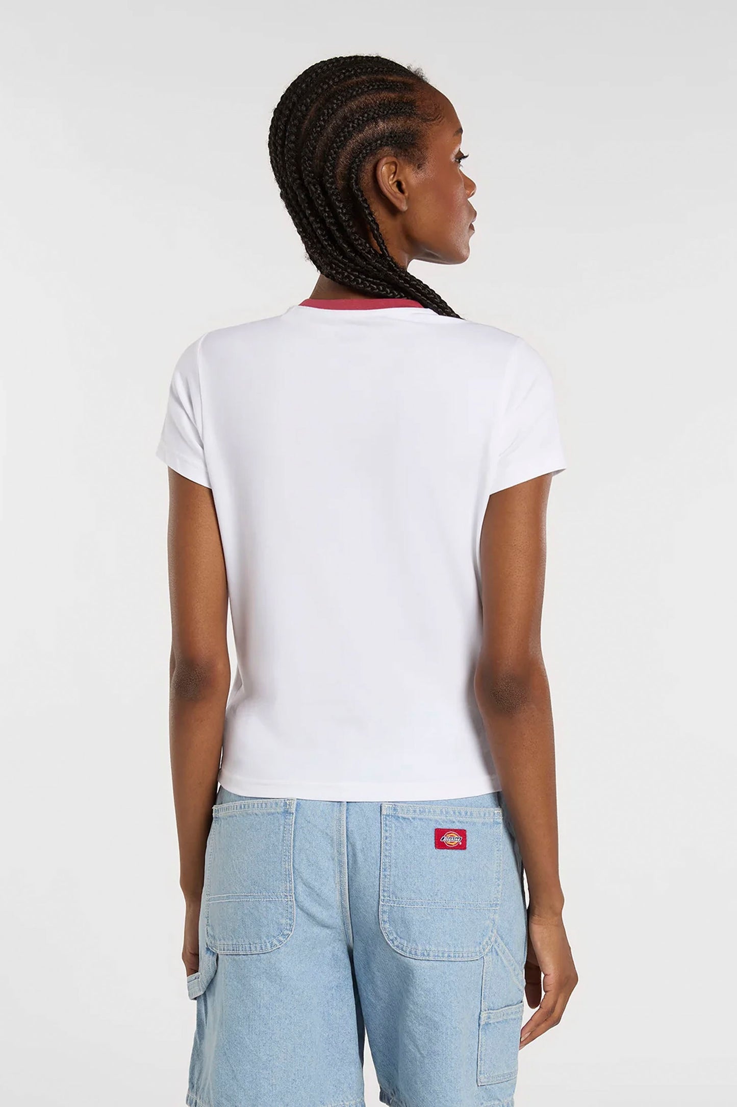 DICKIES Plainville slim-fit ringer tee in white with contrast ribbed trim for women