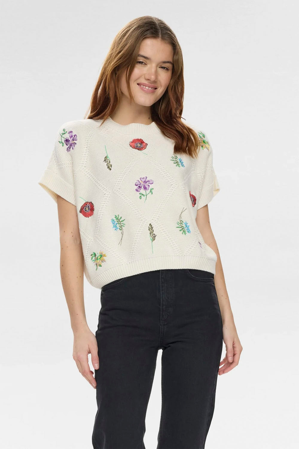 NÜMPH Nuamie Pullover in Pristine – women's relaxed fit white pullover, available at Pukas Surf Shop