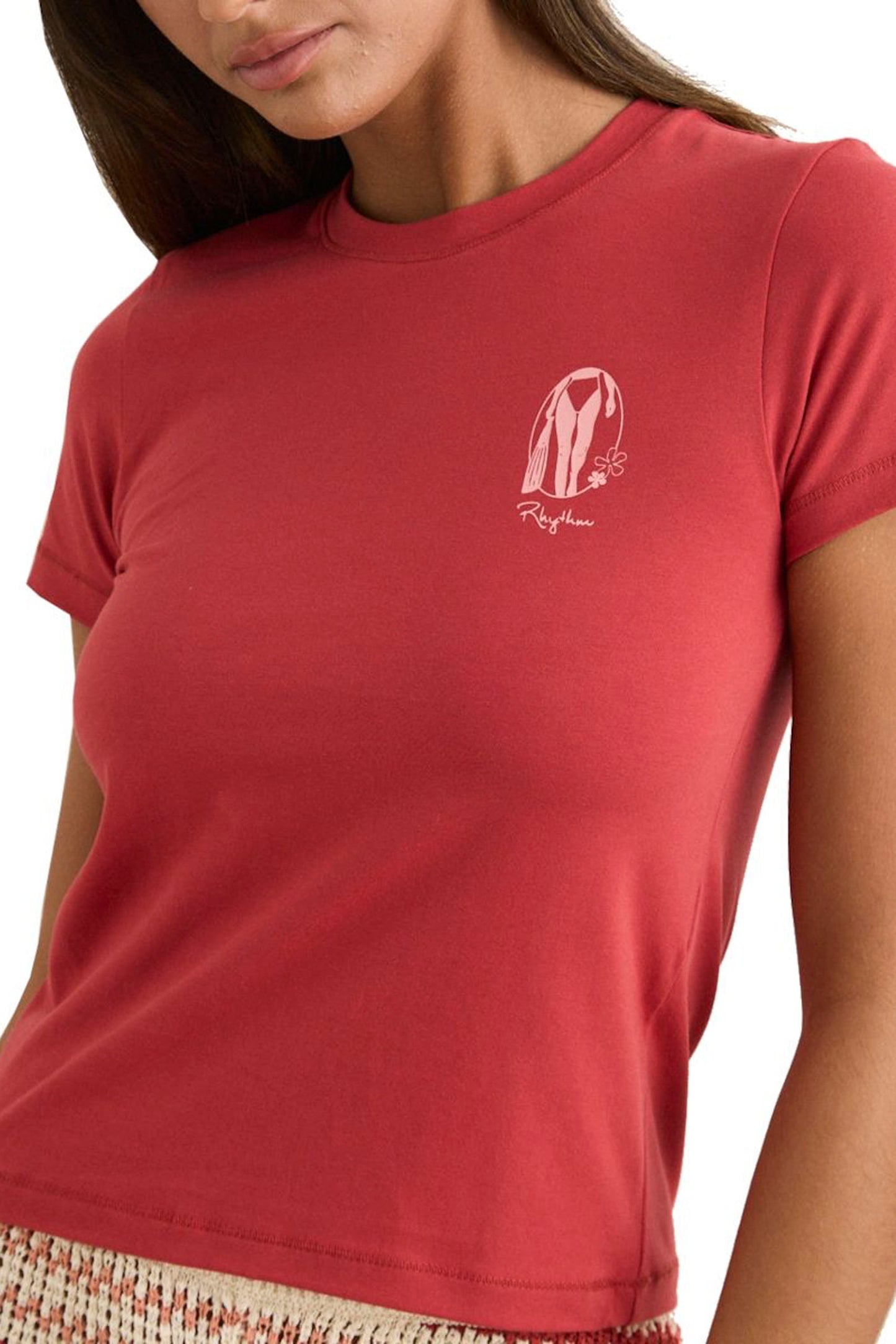 Rhythm Sunny Everyday Tee in Red - Women's long-line baby tee