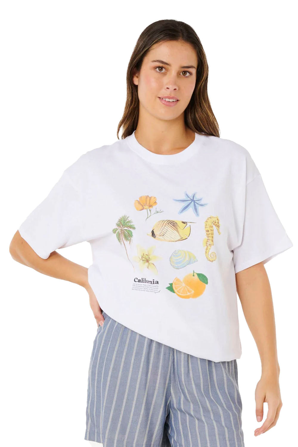 Rip Curl Poolside Heritage Tee in Optical White — Women's relaxed surf tee for beach and poolside, at Pukas Surf Shop