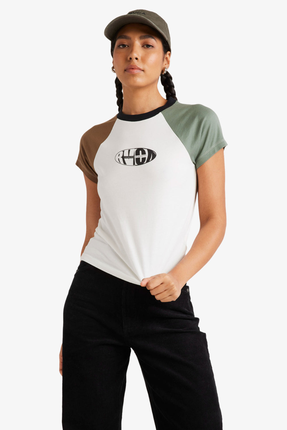 Pukas-Surf-Shop-Woman-Tee-Rvca-Dome-Shrunken-Green