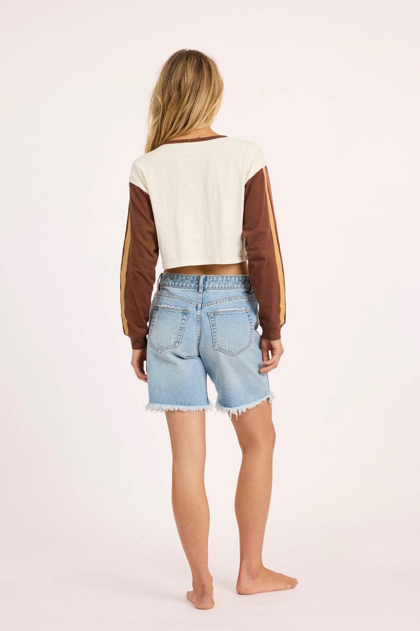 SISSTREVOLUTION Boardwalk long sleeve crop tee in soft slub jersey with vintage graphics