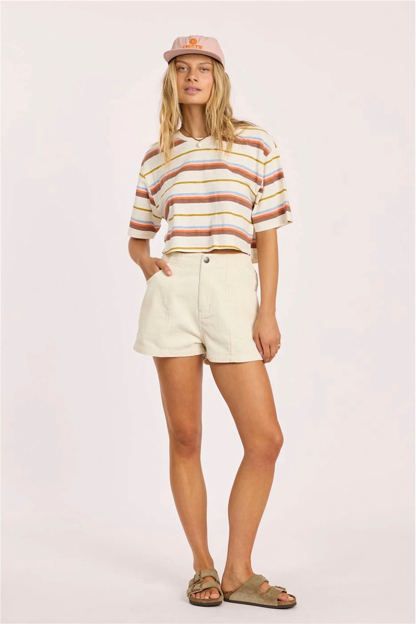 SISSTREVOLUTION Feeling Free cropped striped tee in soft slub jersey knit
