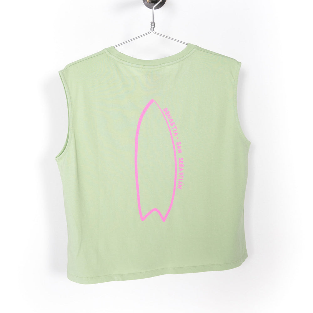 Pukas Surf Shop Woman Tee Surfing The Basque Country Wasabi
