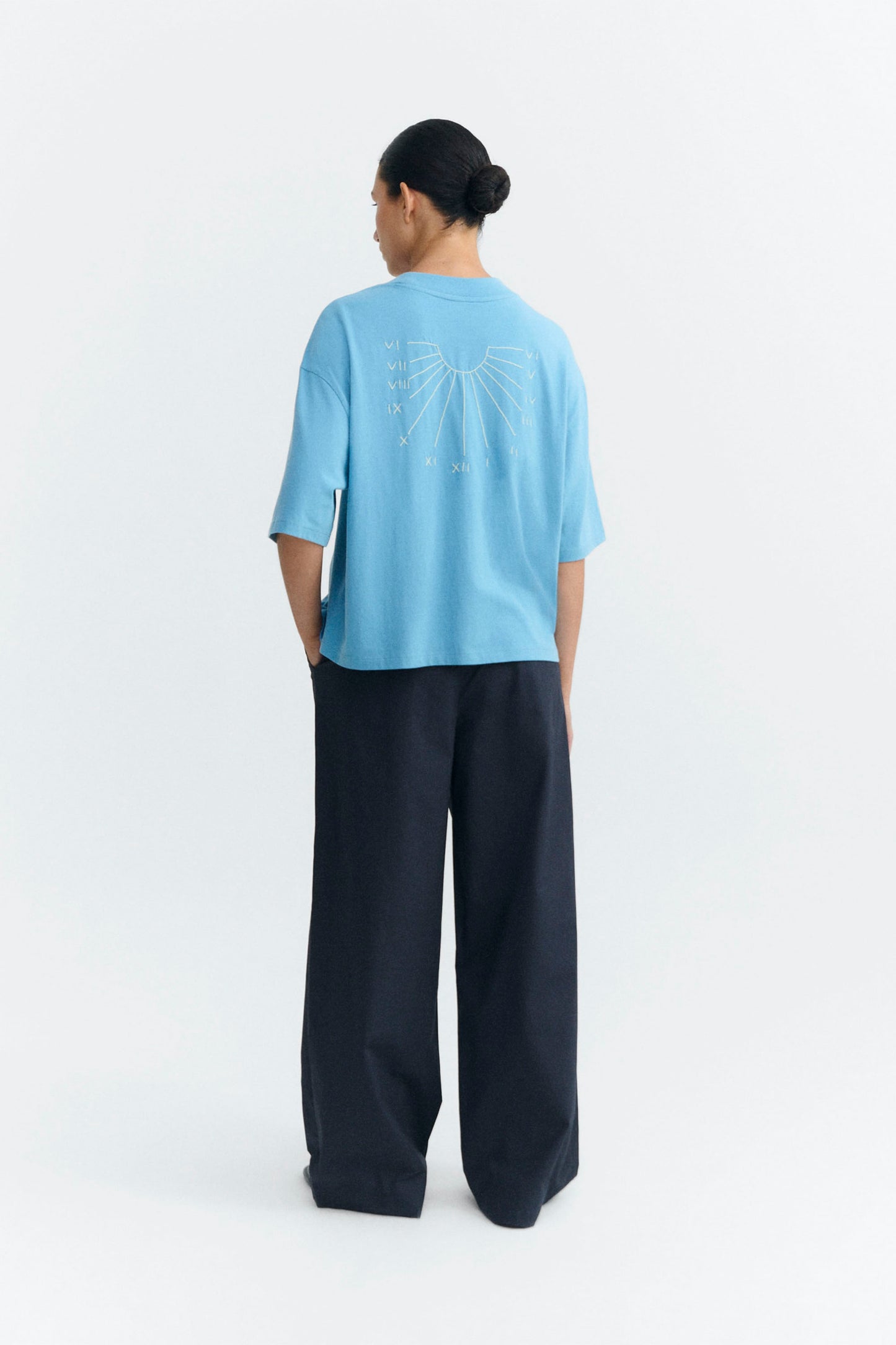 Thinking Mu Lena Tee Omnia Sol in Dark Dusk — women's organic cotton tee, relaxed fit at Pukas Surf Shop