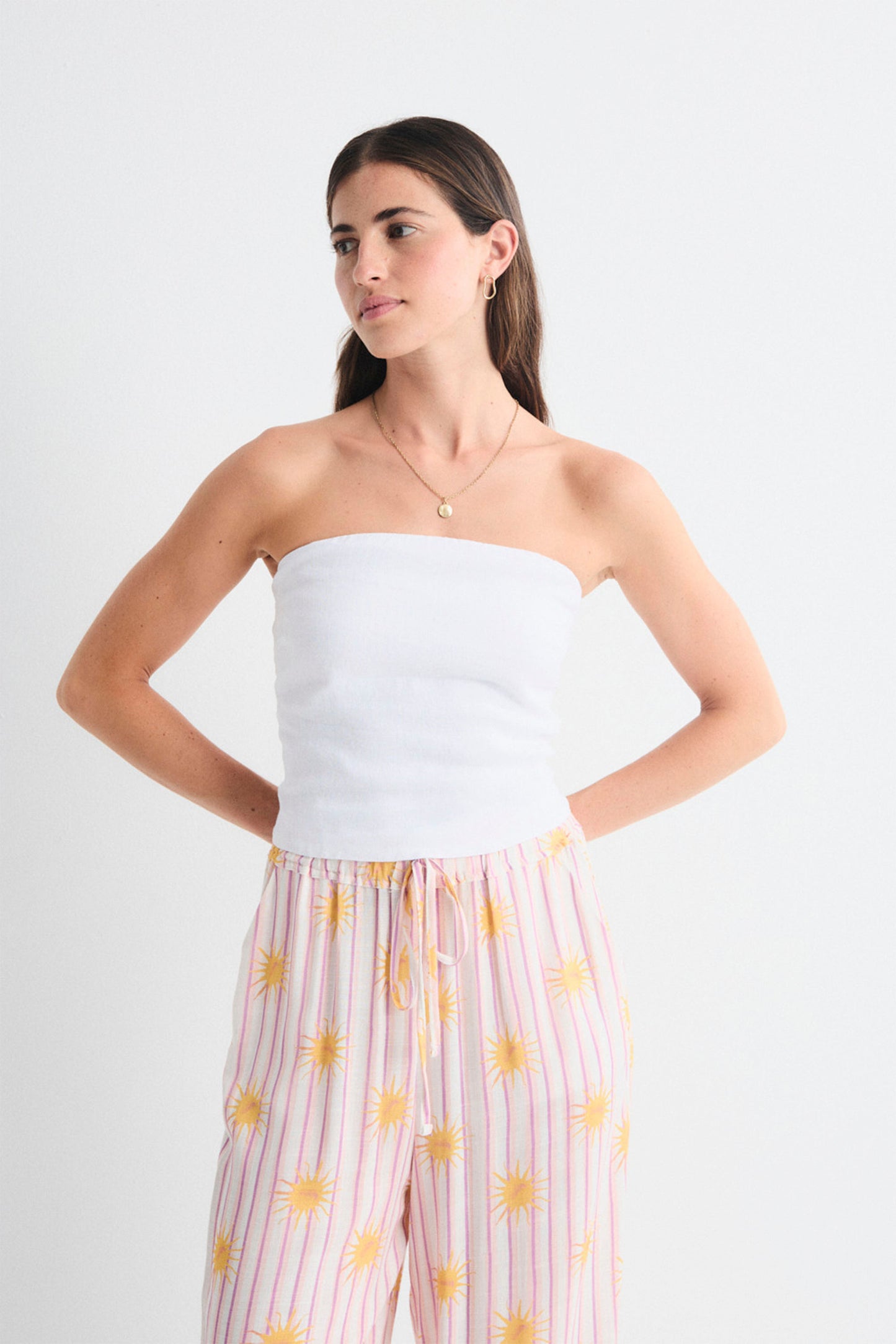 MUS & BOMBON Aurora top in blanco white - linen bandeau top