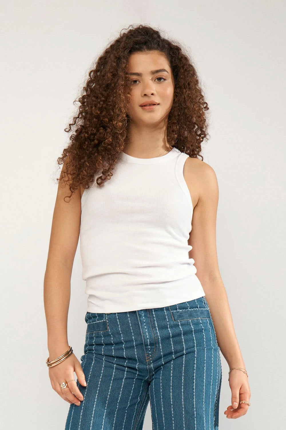 NÜMPH Numakeny Tank Top in Bright White – women's lightweight relaxed fit white tank top, available at Pukas Surf Sho