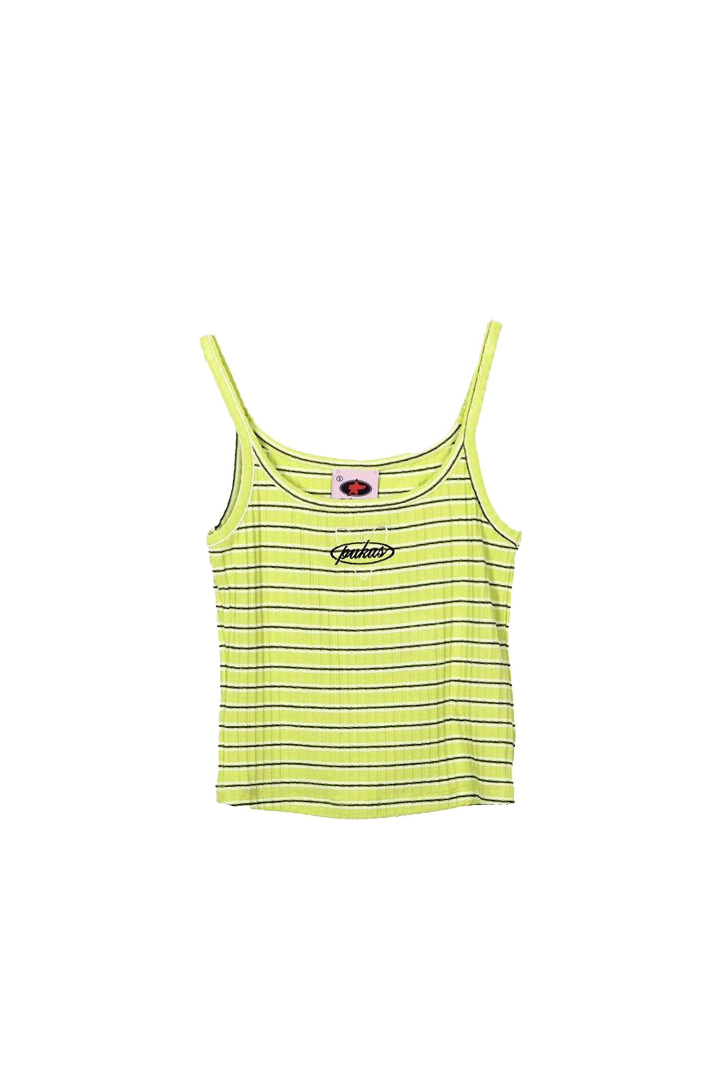 Pukas Love Stripes Rib Tank Lime – women's ribbed viscose-elastane tank top in lime, styled for surf lifestyle