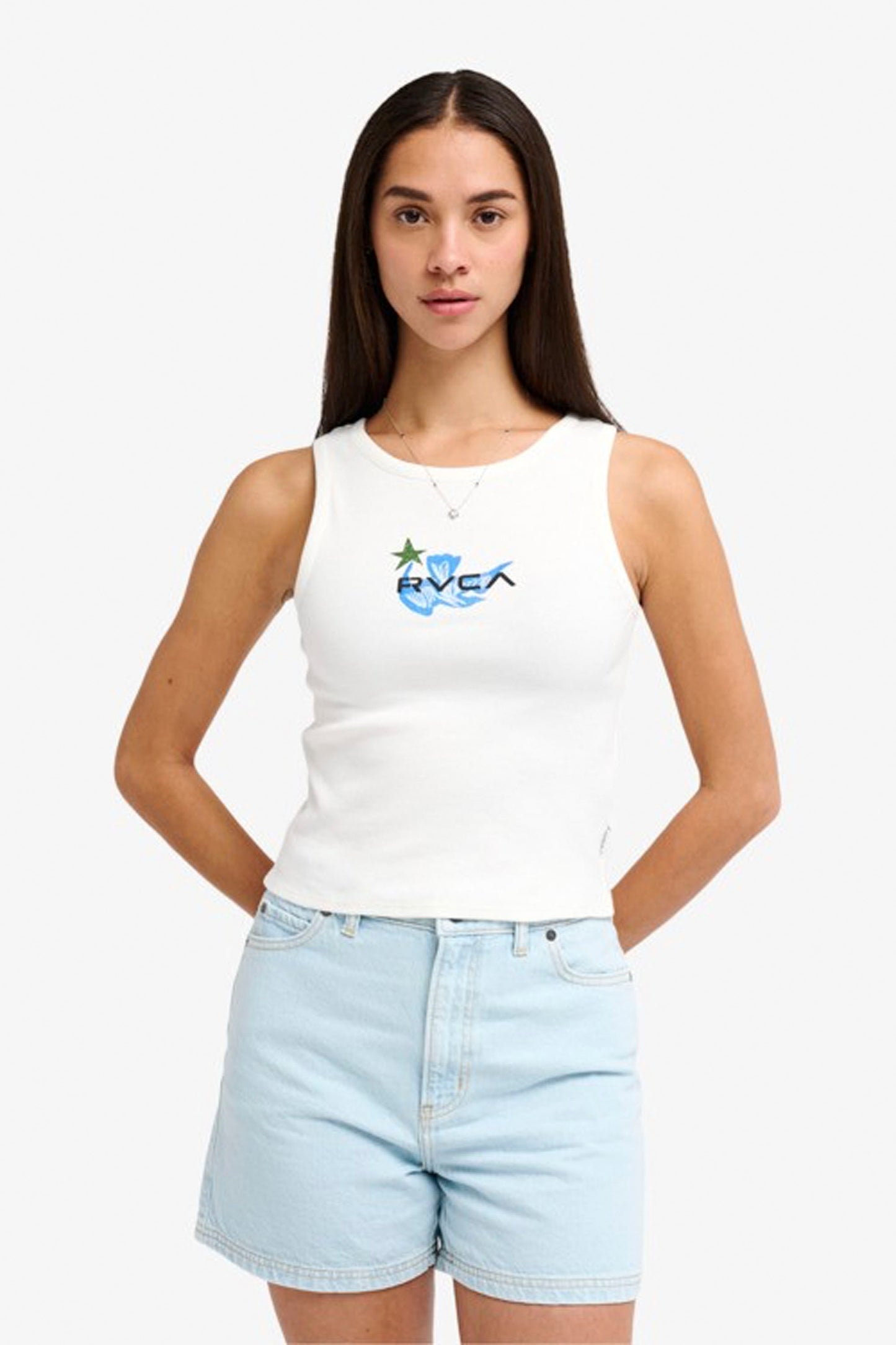 RVCA AF Bird Logo Tank in WBP0 – women's white logo tank top, new arrival at Pukas Surf Shop