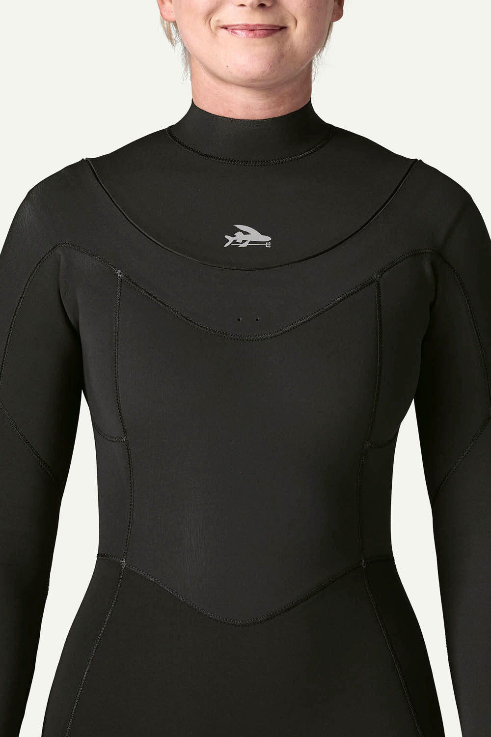 Patagonia Regulator 3/2mm U-Zip Fullsuit in Black — women's Yulex® natural rubber wetsuit with U-zip entry and recycled NetPlus® linings