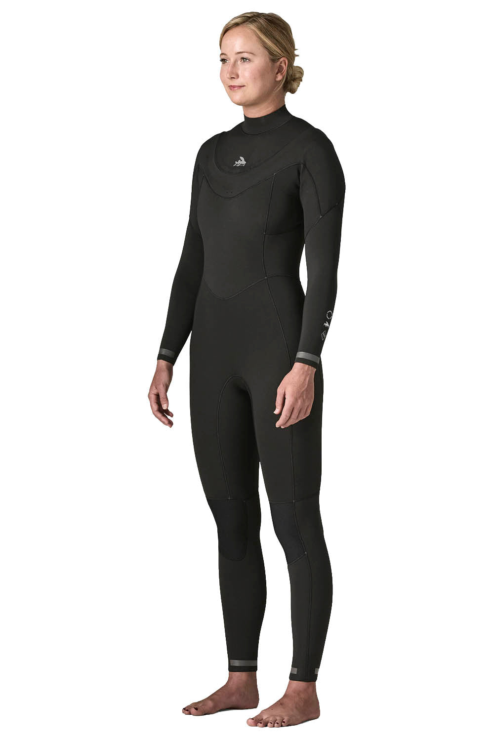 Patagonia Regulator 3/2mm U-Zip Fullsuit in Black — women's Yulex® natural rubber wetsuit with U-zip entry and recycled NetPlus® linings