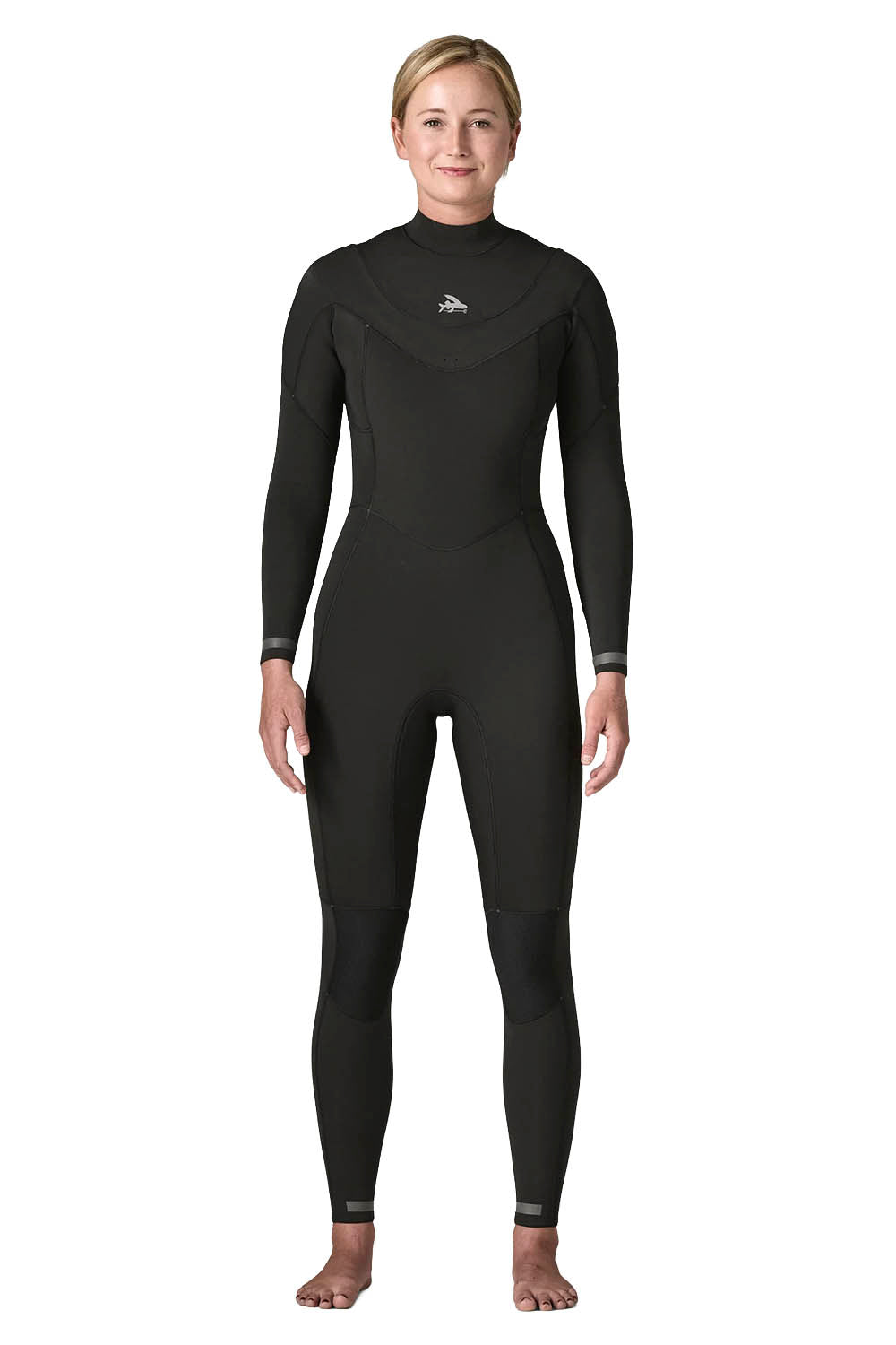 Patagonia Regulator 3/2mm U-Zip Fullsuit in Black — women's Yulex® natural rubber wetsuit with U-zip entry and recycled NetPlus® linings