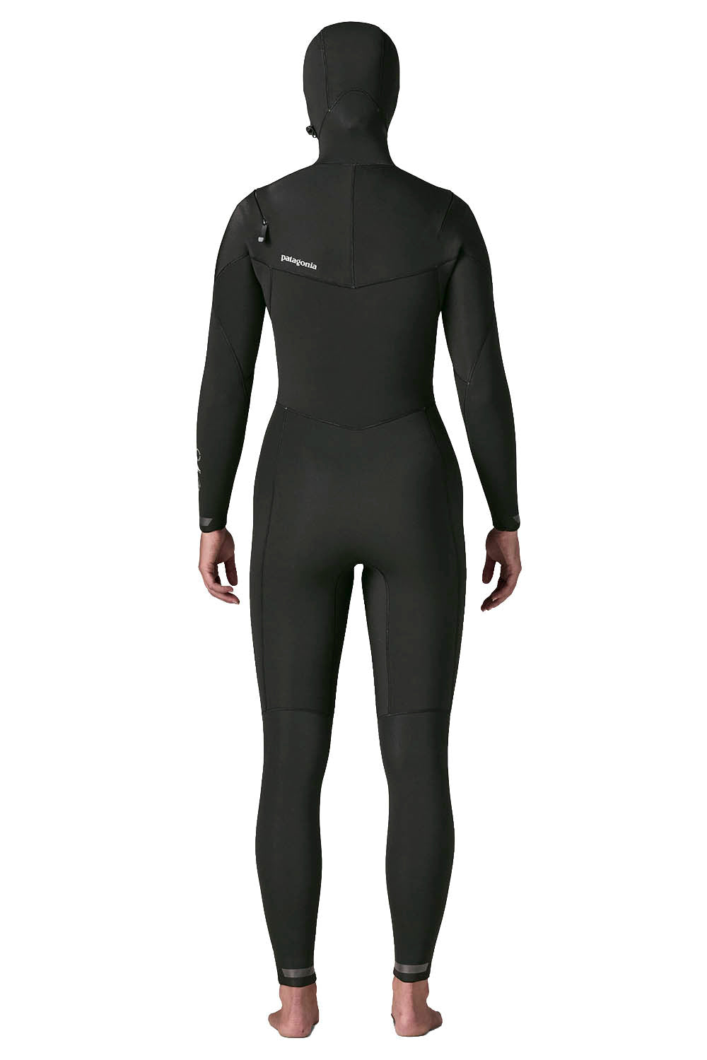 Patagonia Regulator 5/4mm Hooded Suit in Black — women's Yulex® natural rubber full hooded wetsuit with U-zip entry and recycled NetPlus® linings