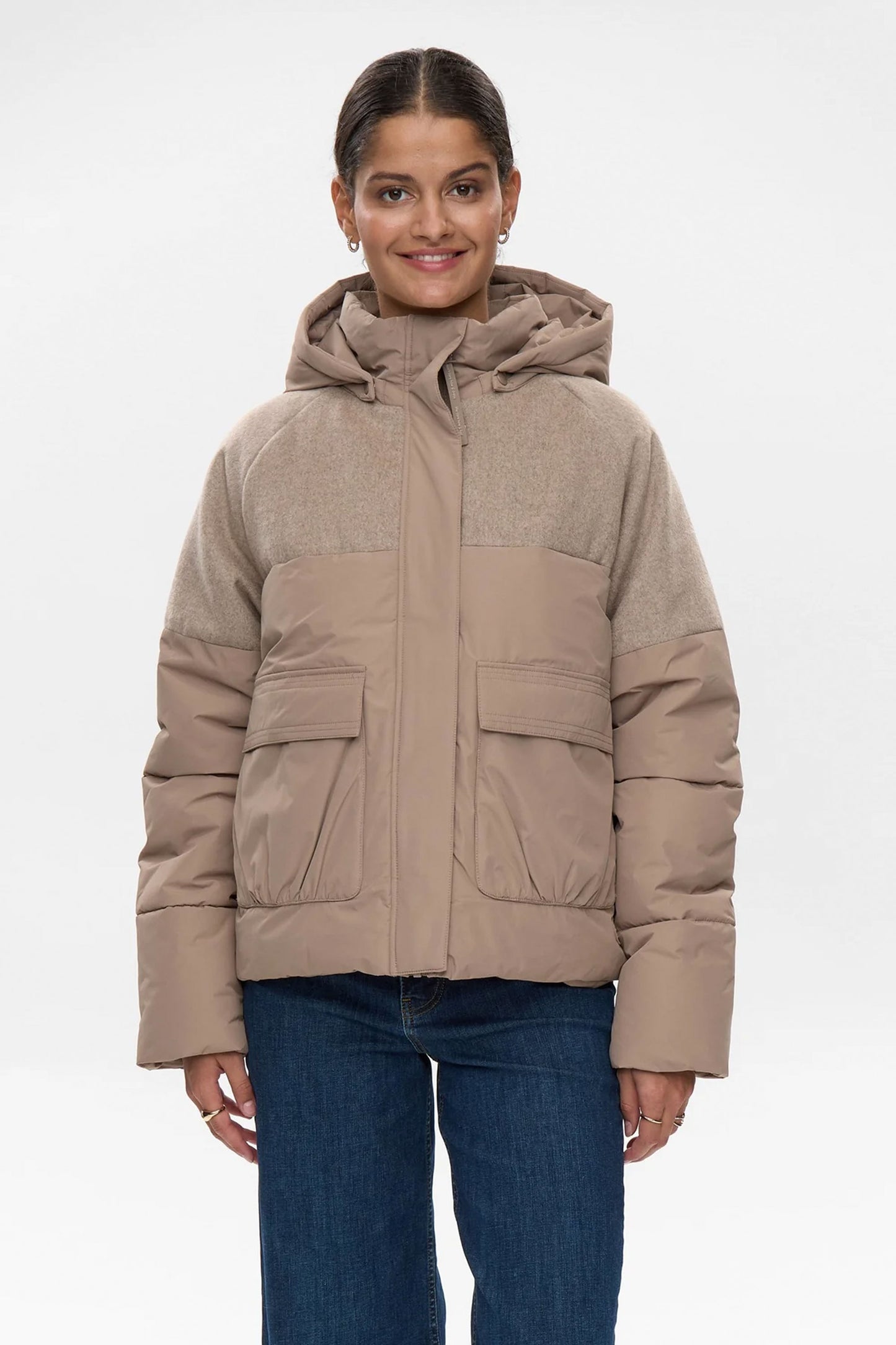 Pukas Surf Shop Women Jacket Numph Nuwillow Short Jacket Taupe Gray 1