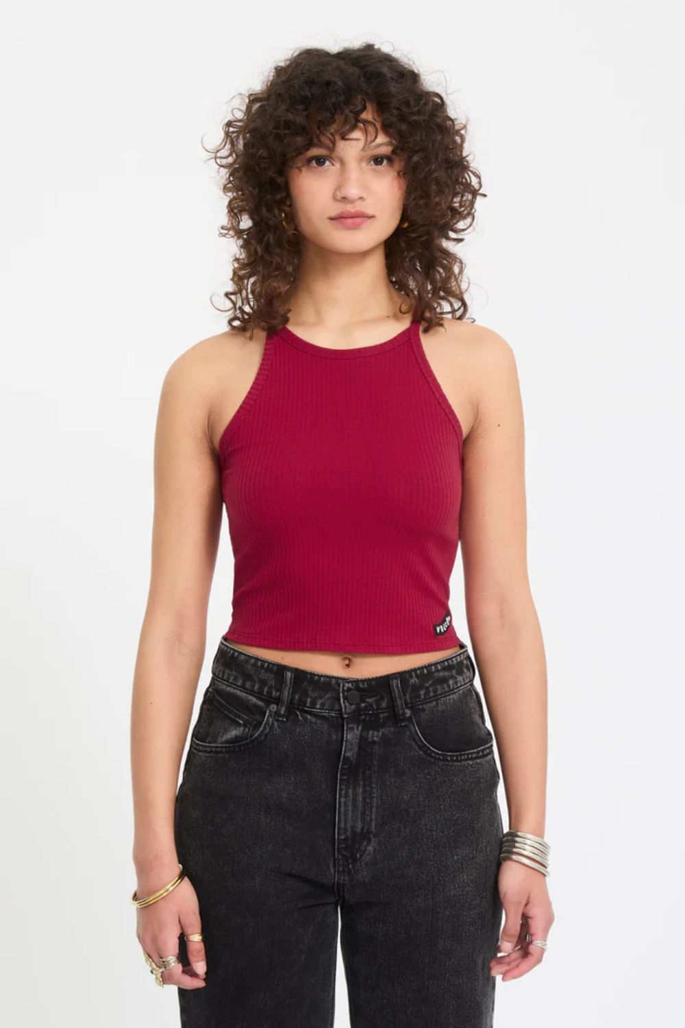 VOLCOM Leelee Tank in Deep Red – Women's minimal surf lifestyle tank top at Pukas Surf Shop

