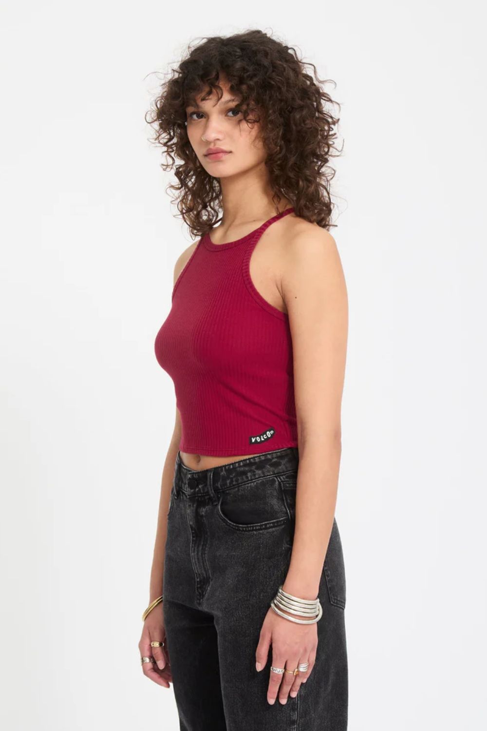 VOLCOM Leelee Tank in Deep Red – Women's minimal surf lifestyle tank top at Pukas Surf Shop

