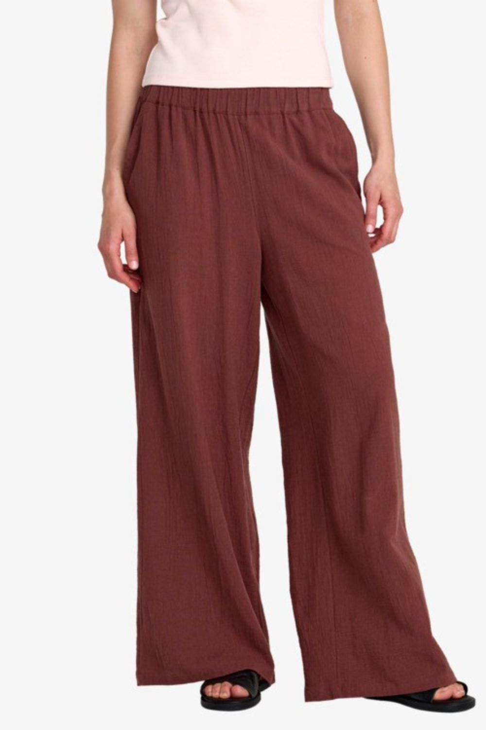 RVCA New Yume Wide Pant – Women's terra brown wide-leg relaxed trousers, surf lifestyle elevated style – Pukas Surf Shop
